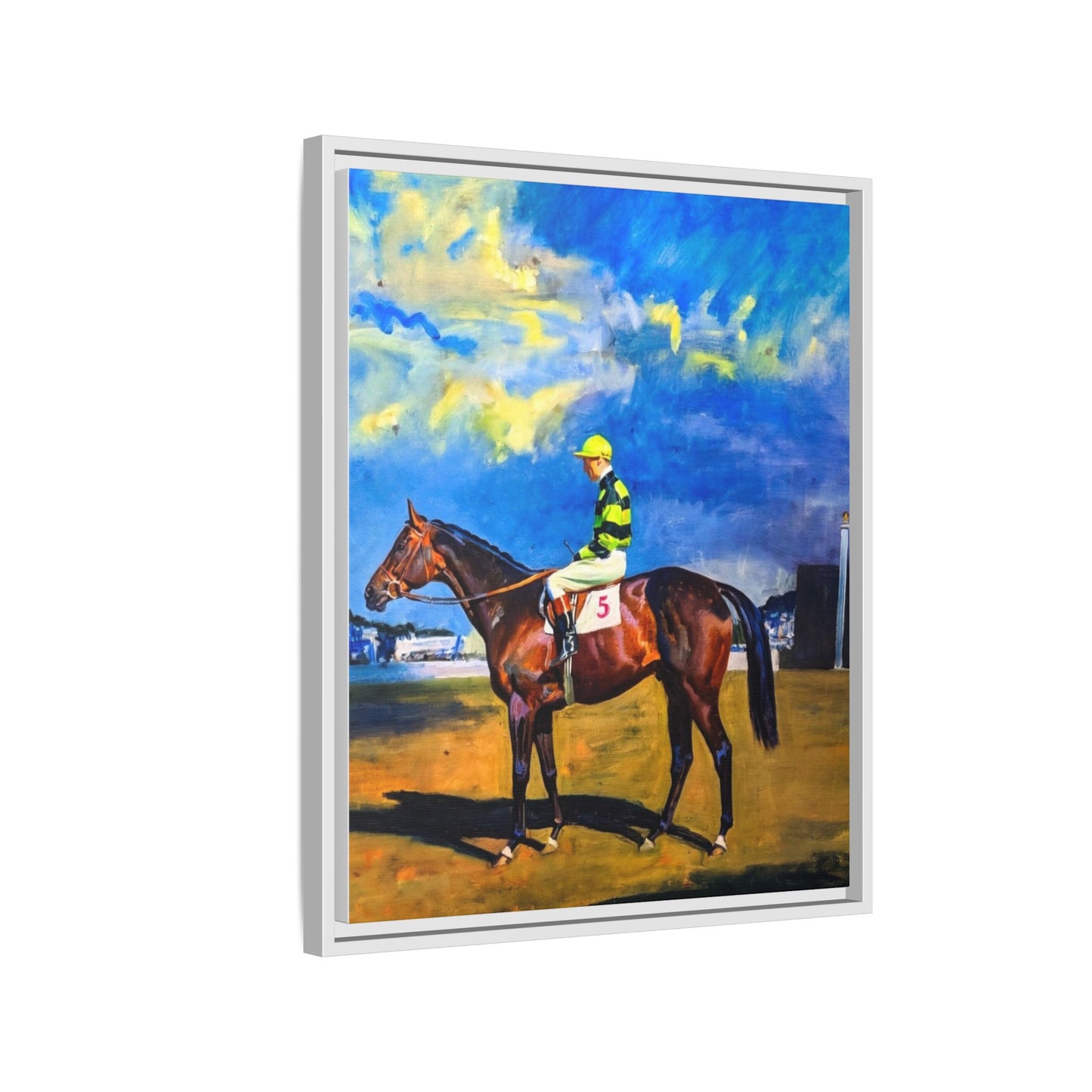 Framed Matte Canvas — Jockey on Racehorse Vintage Equestrian Wall Art