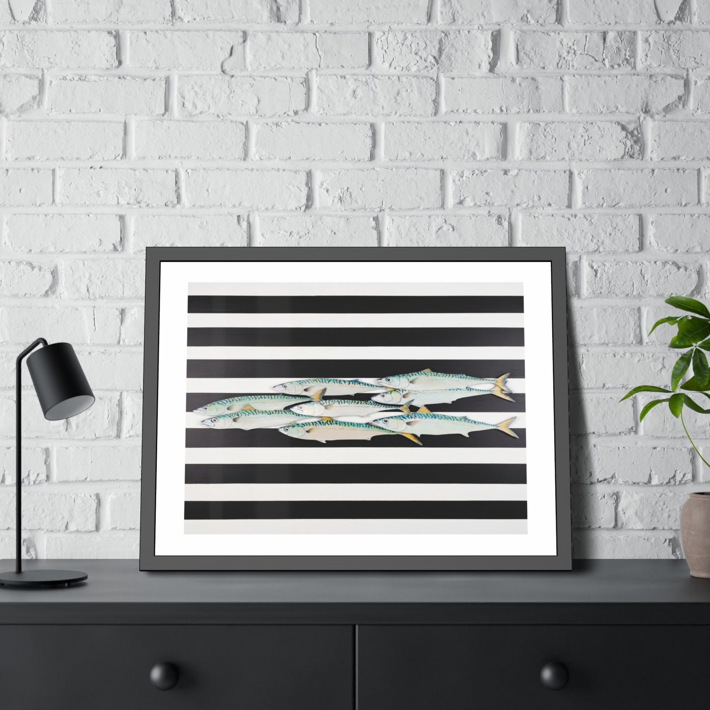Framed Poster – Striped School of Fish Nautical Wall Art