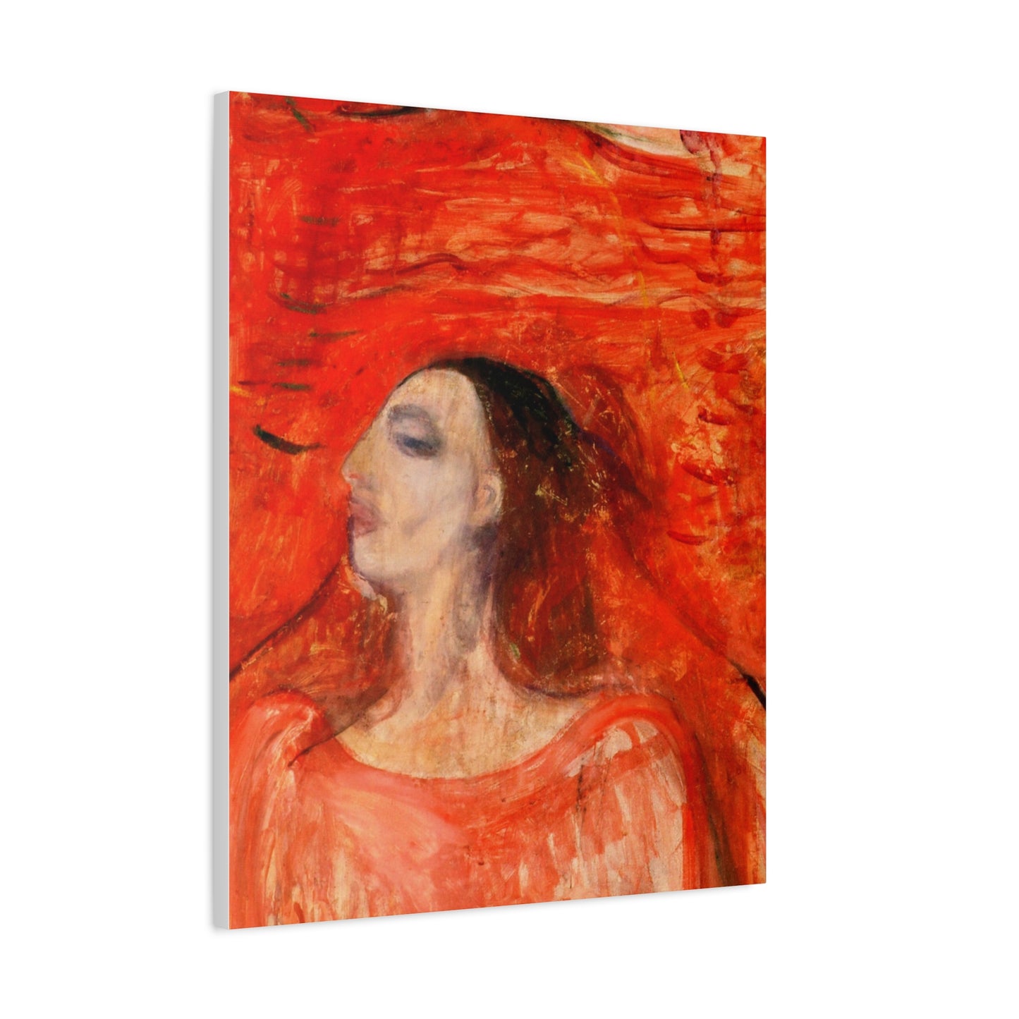 Woman's Head against a Red Background by Edvard Munch Matte Canvas Wall Art