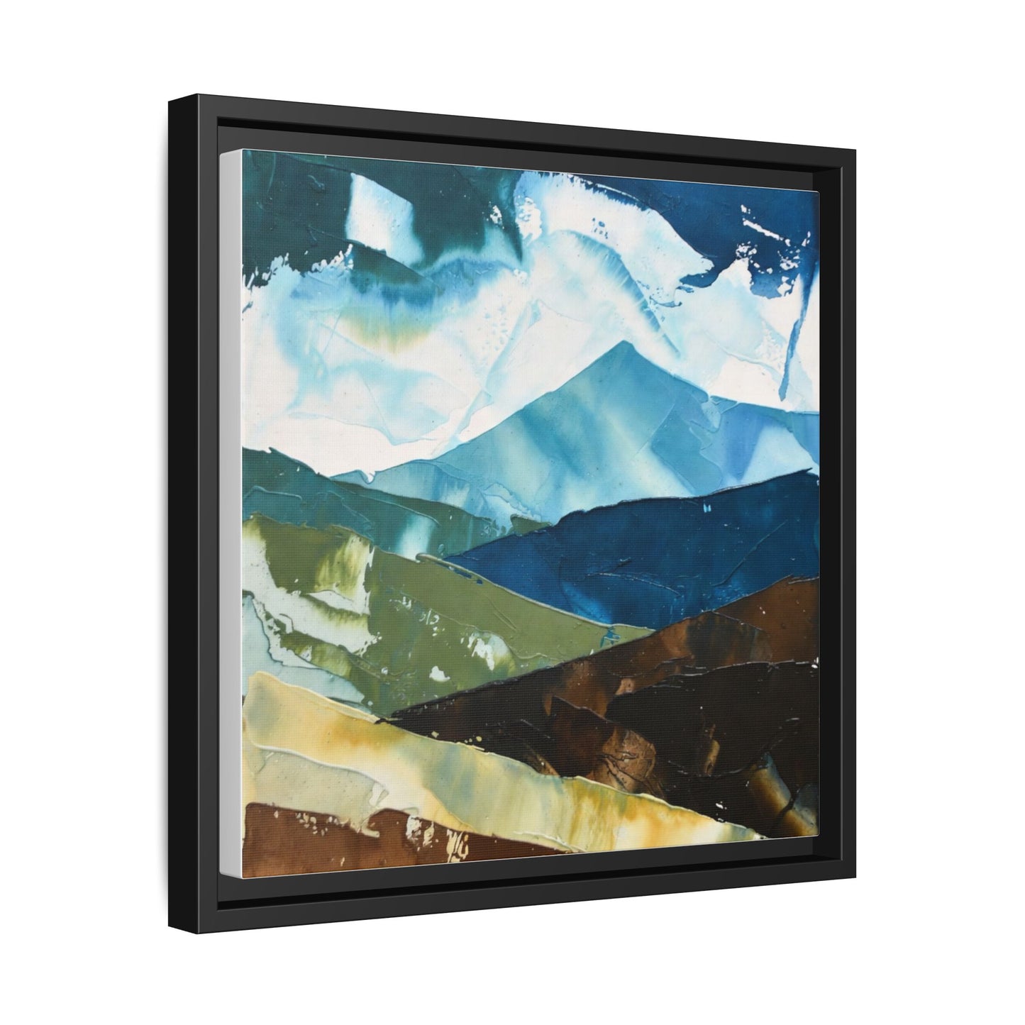 Framed Abstract Mountain Canvas Art — Blue & Earthtone Landscape Print
