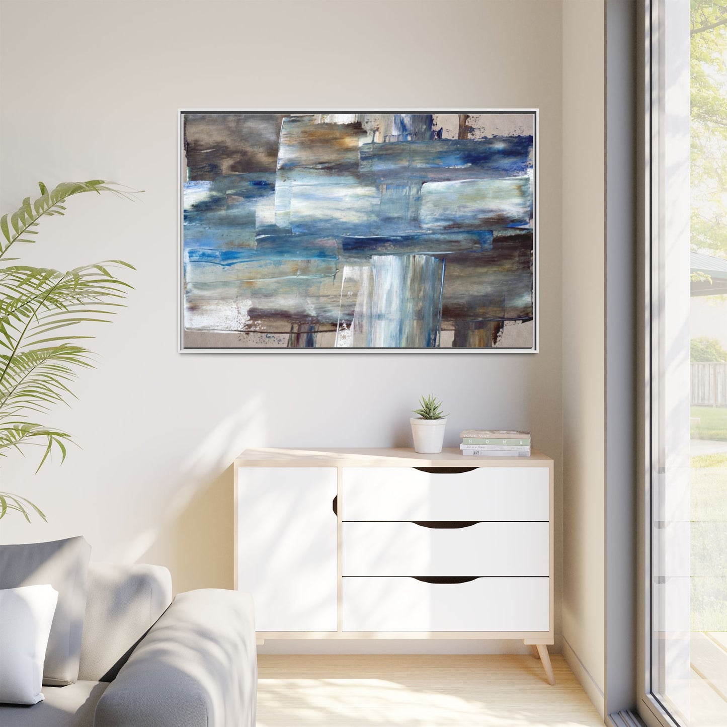 Abstract Blue Coastal Matte Canvas Framed Wall Art