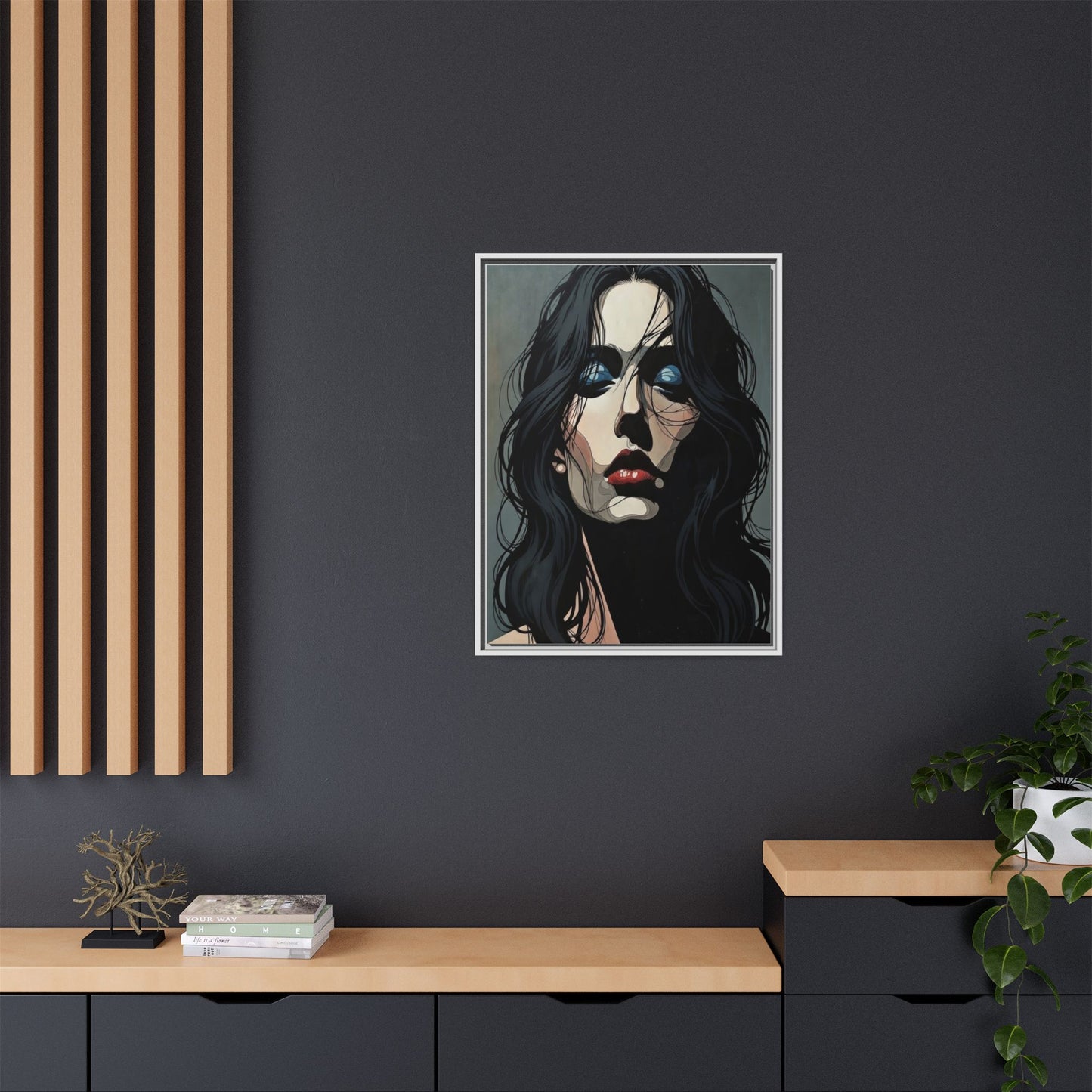 Framed Matte Canvas: Moody Portrait of Woman – Modern Gothic Wall Art