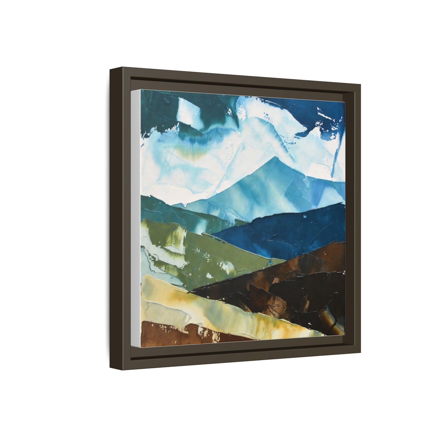 Framed Abstract Mountain Canvas Art — Blue & Earthtone Landscape Print