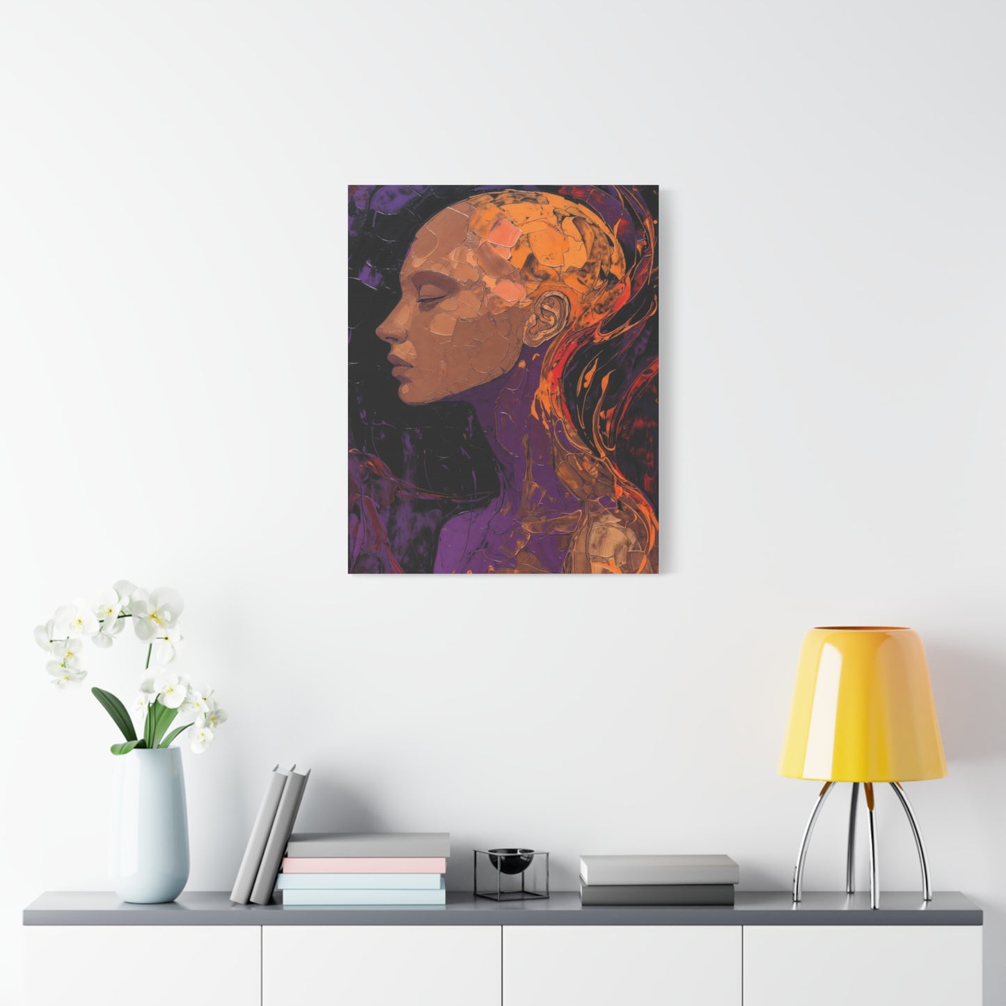 Abstract Portrait Canvas - Meditative Female Profile in Purple & Orange