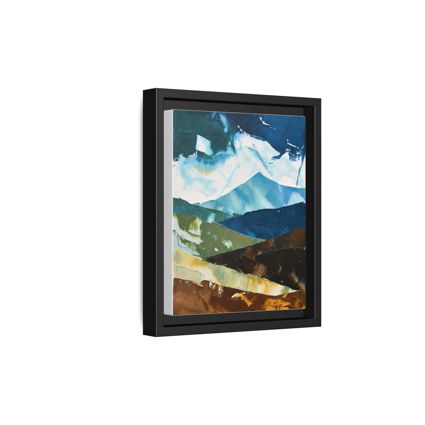 Framed Abstract Mountain Canvas Art — Blue & Earthtone Landscape Print