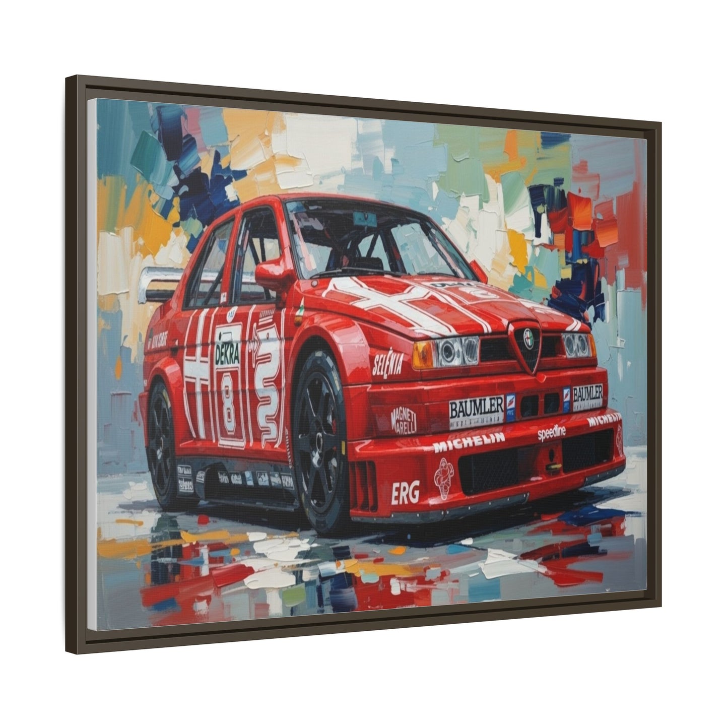 Framed Racing Car Canvas Print — Red Alfa Romeo Track Art