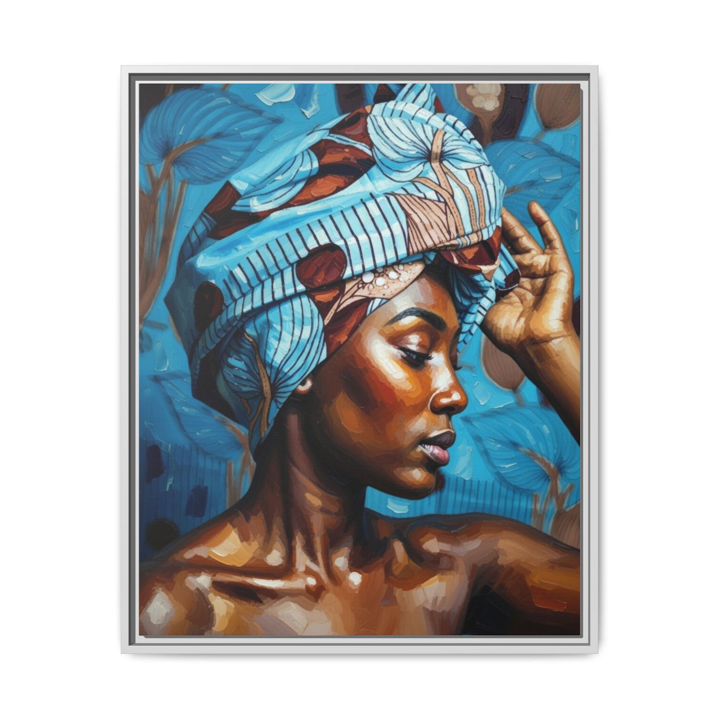 Framed Canvas Art — Portrait of Woman in Blue Headwrap