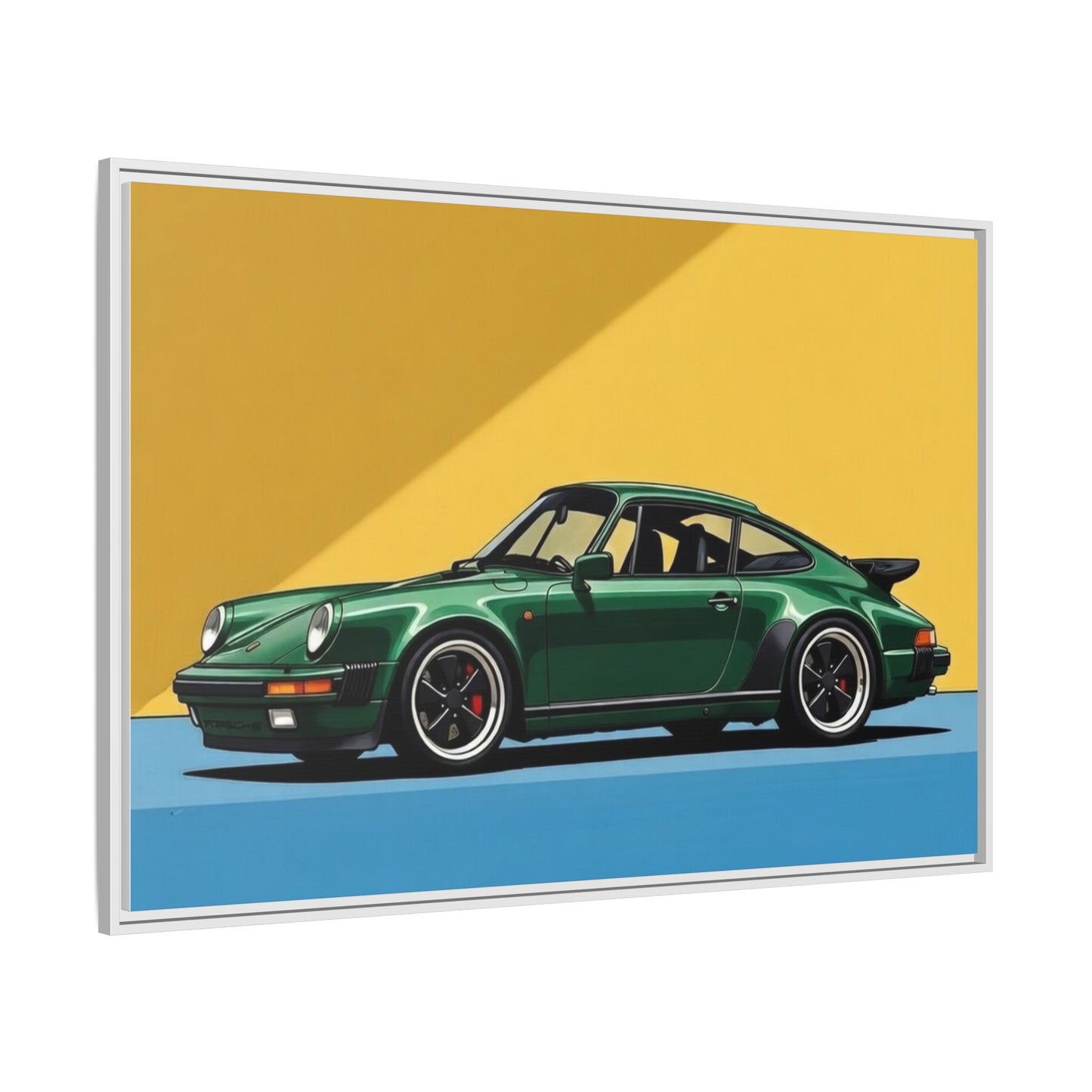 Framed Matte Canvas — Green Sports Car Wall Art