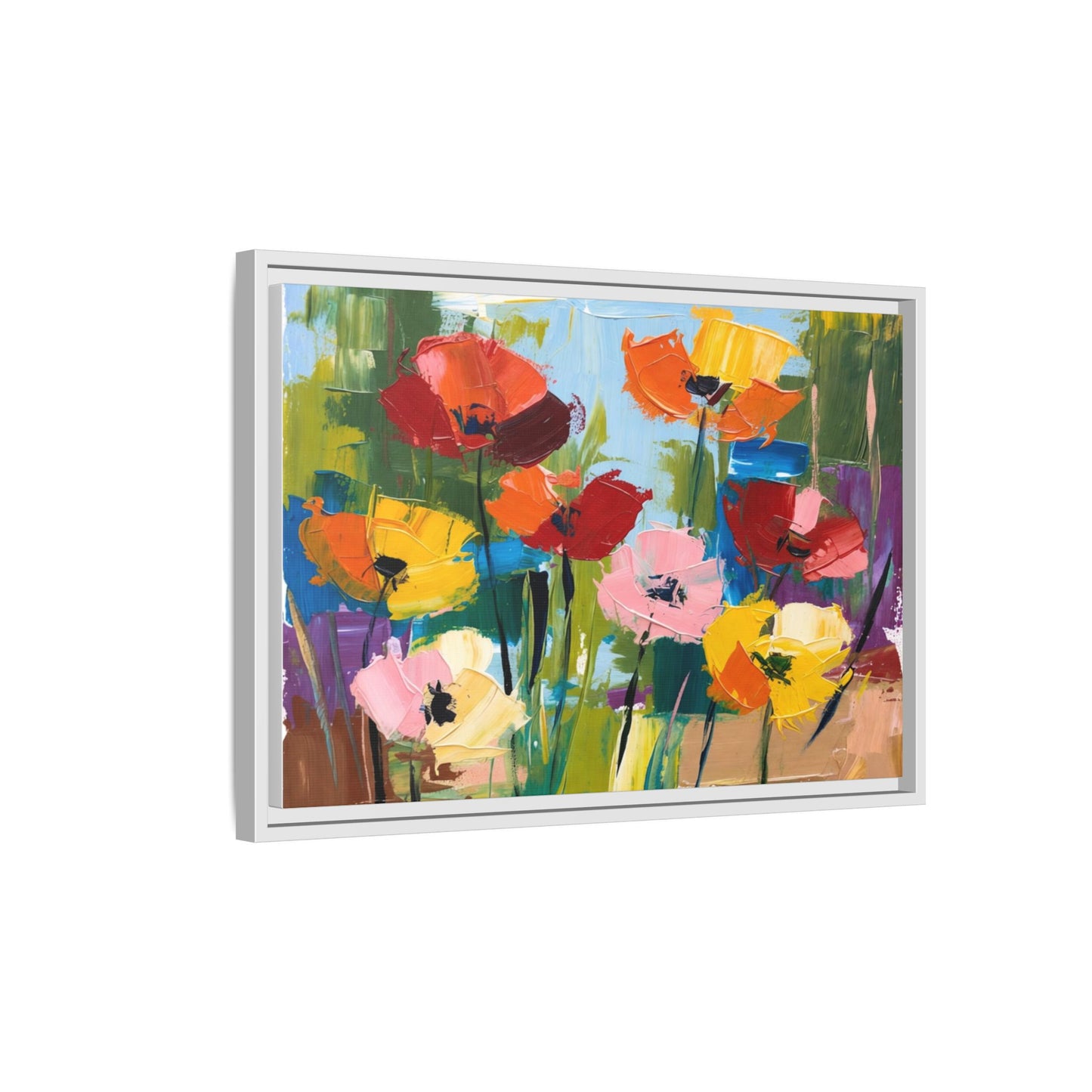 Framed Floral Canvas Print — Colorful Abstract Poppy Artwork