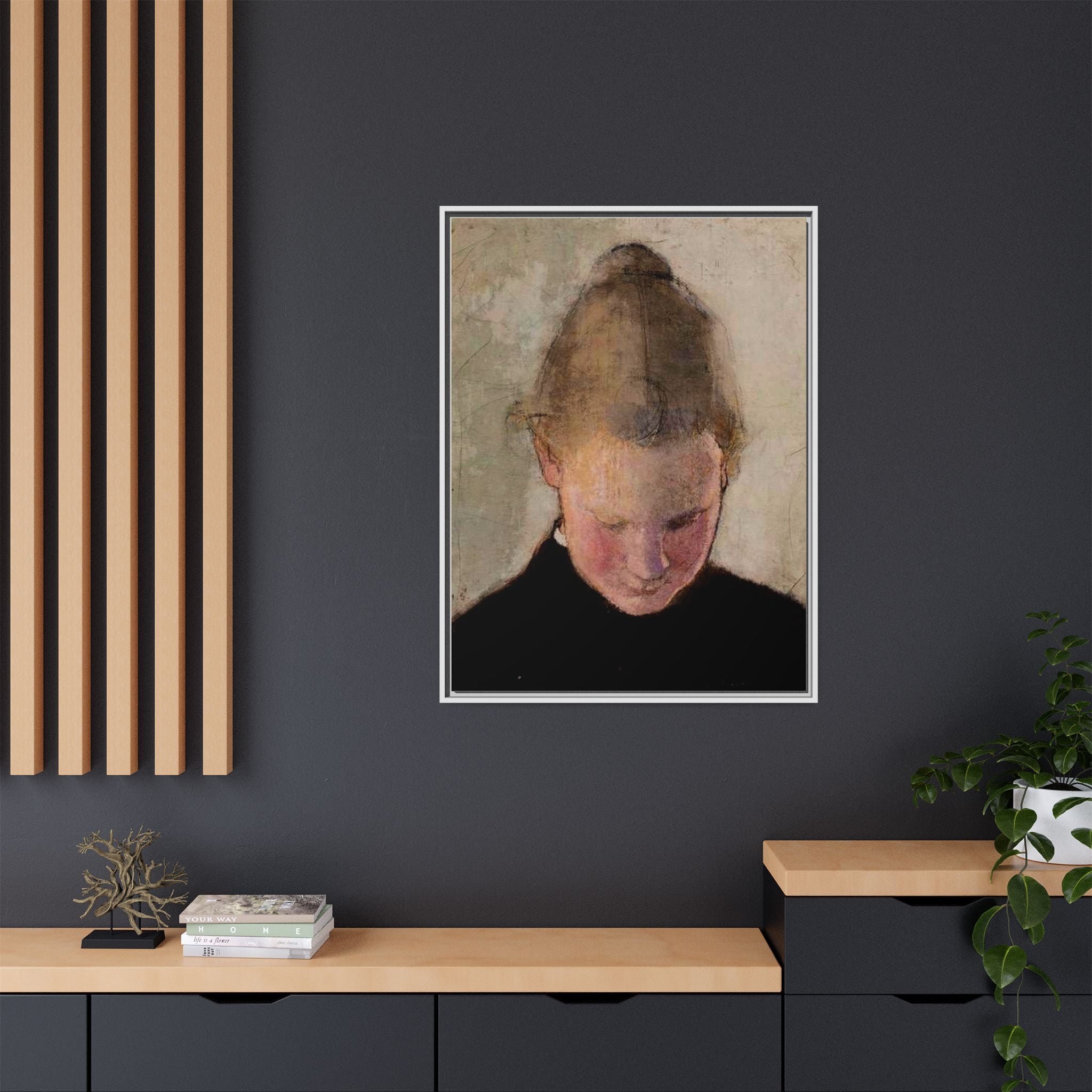 Lukeva tytto by Helena Schjerfbeck Framed Matte Canvas Art Print