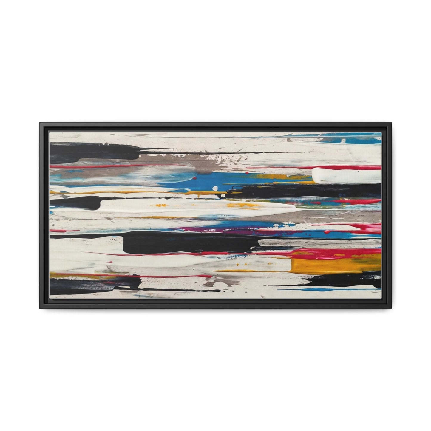 Abstract Multi-Color Framed Canvas Wall Art — Modern Horizontal Brushstroke Print