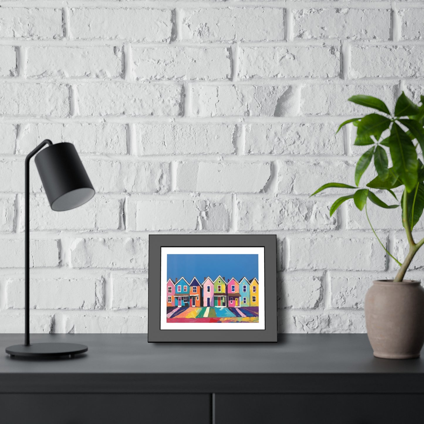 Framed Poster Colorful Row of Houses Wall Art