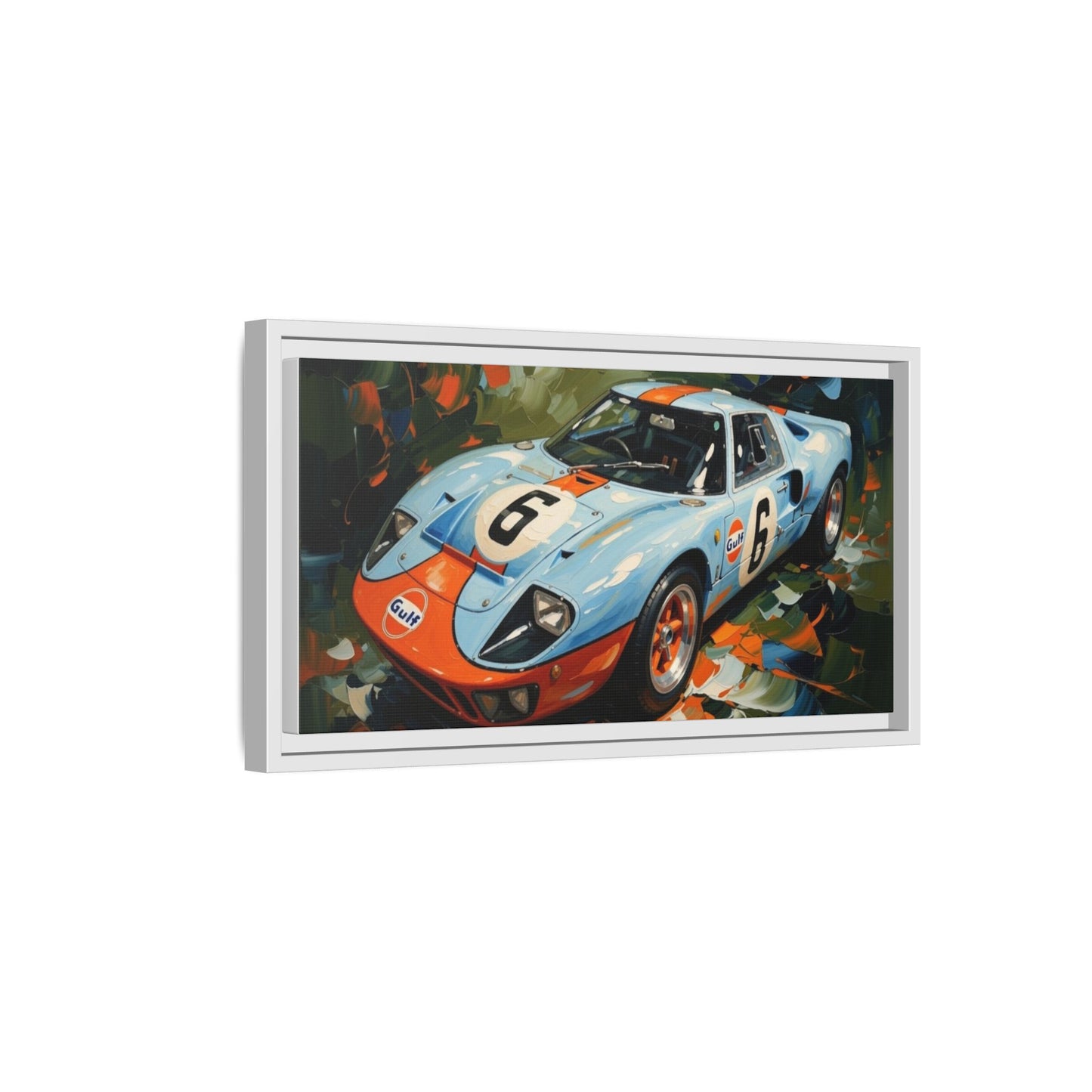 Gulf Racing GT40 Matte Framed Canvas — Vintage Sports Car Wall Art