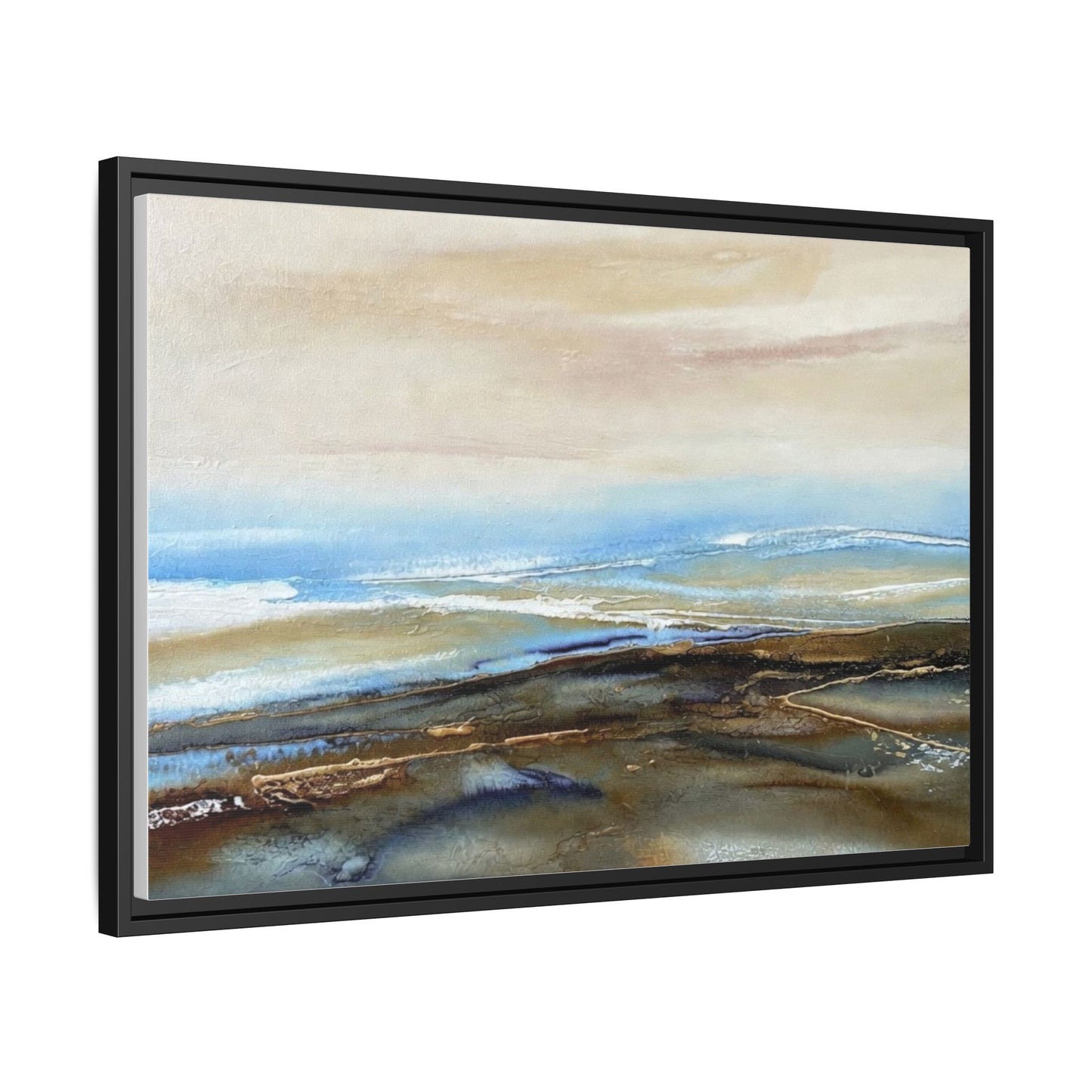 Framed Abstract Seascape Matte Canvas — Coastal Blue & Earth Tone Wall Art