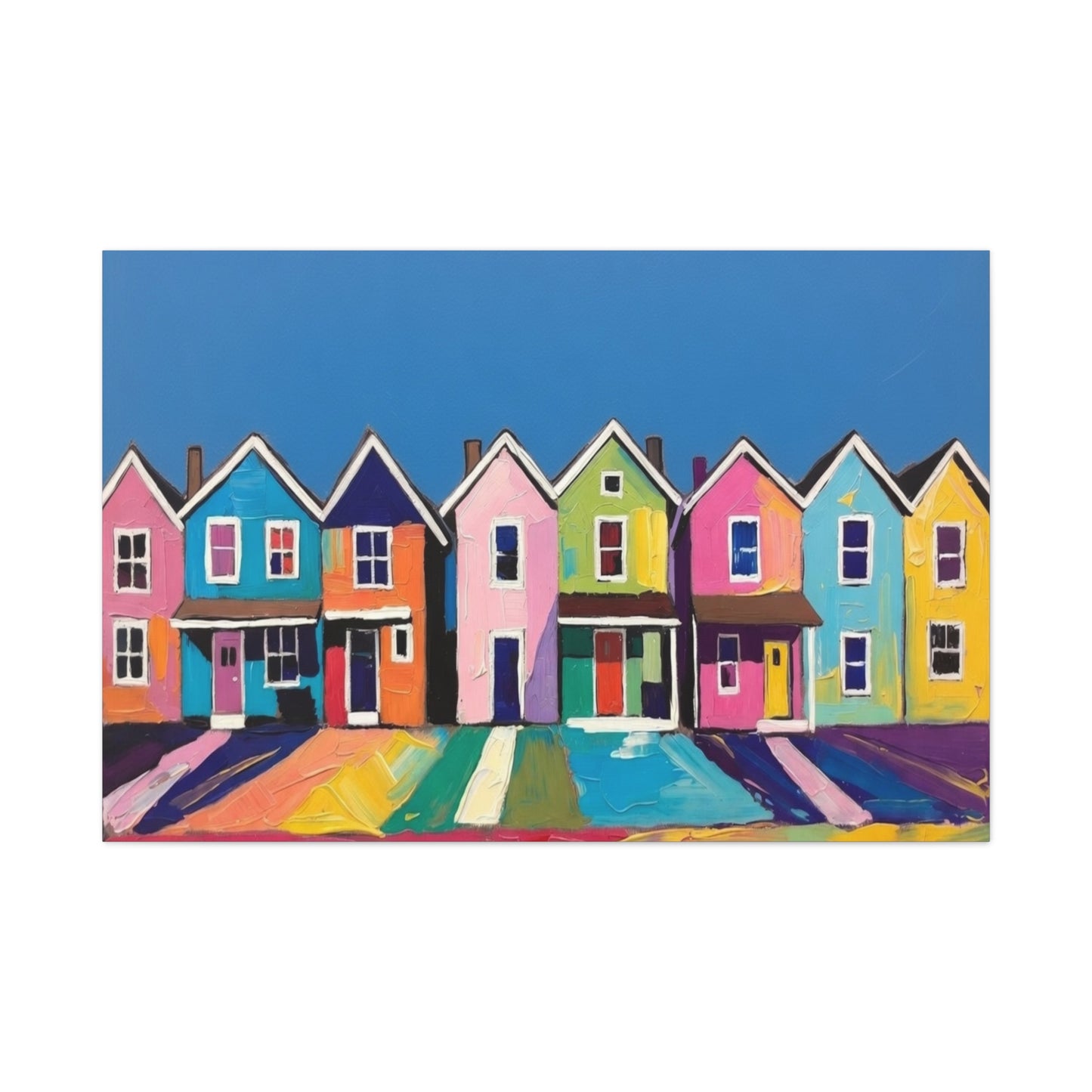 Colorful Row Houses Matte Canvas Print Vibrant Coastal Neighborhood Wall Art
