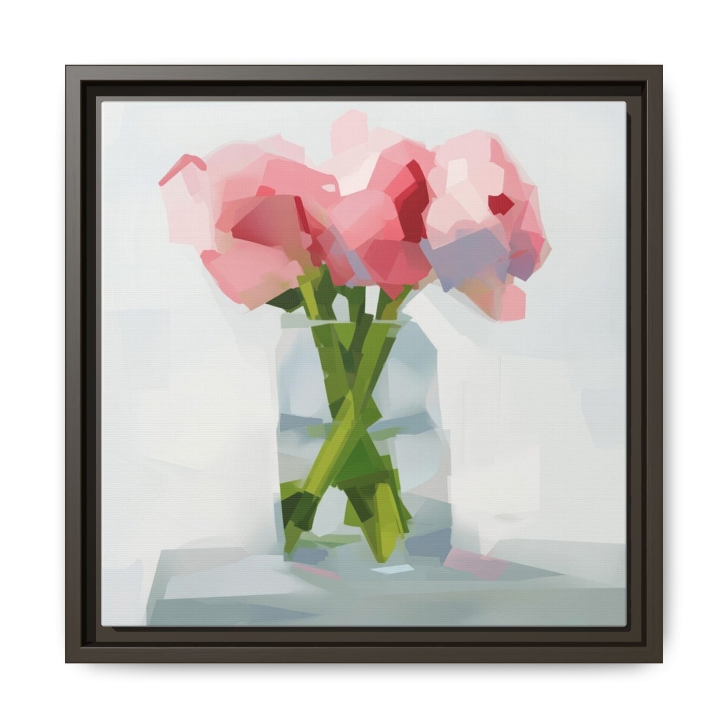 Framed Floral Canvas Art — Pink Peonies in Vase (Matte)