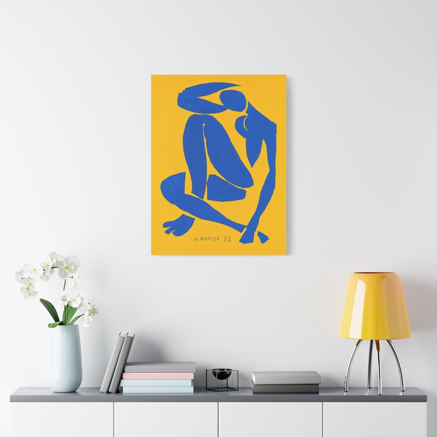 Blue Matisse Nude Silhouette Matte Canvas Print — Modern Yellow Wall Art