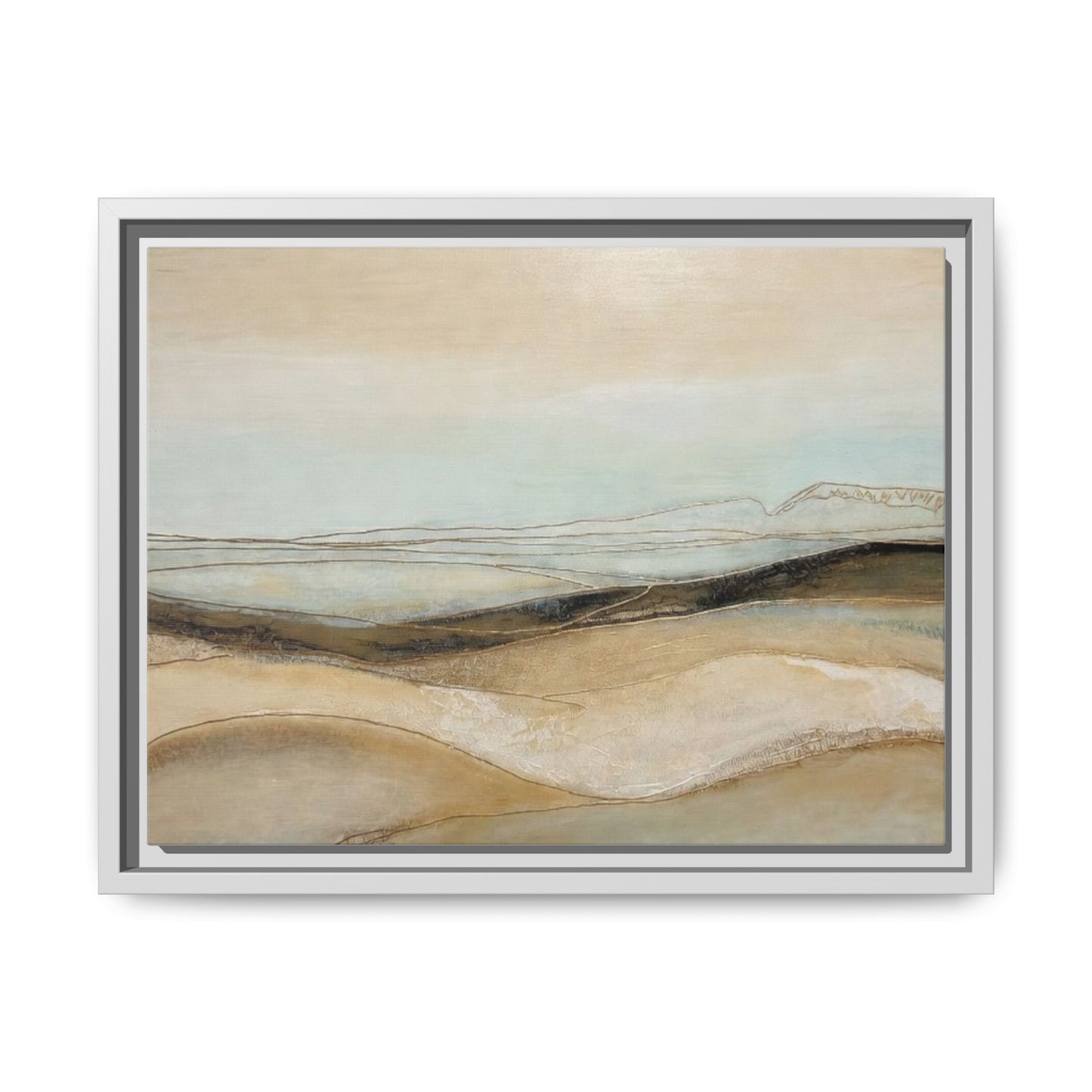 Framed Matte Canvas Wall Art — Neutral Abstract Landscape in Soft Blues & Earth Tones