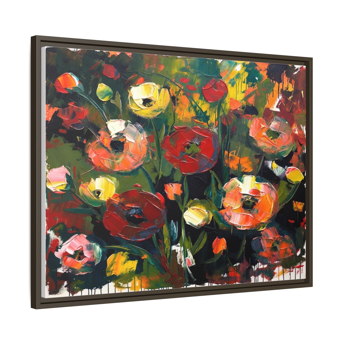 Framed Floral Canvas Print — Vibrant Abstract Poppies Wall Art