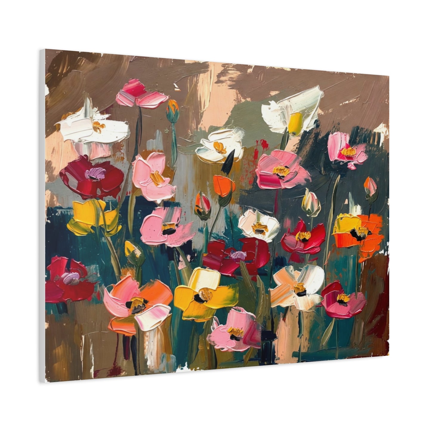 Abstract Floral Canvas Wall Art — Colorful Poppies Matte Stretched Print