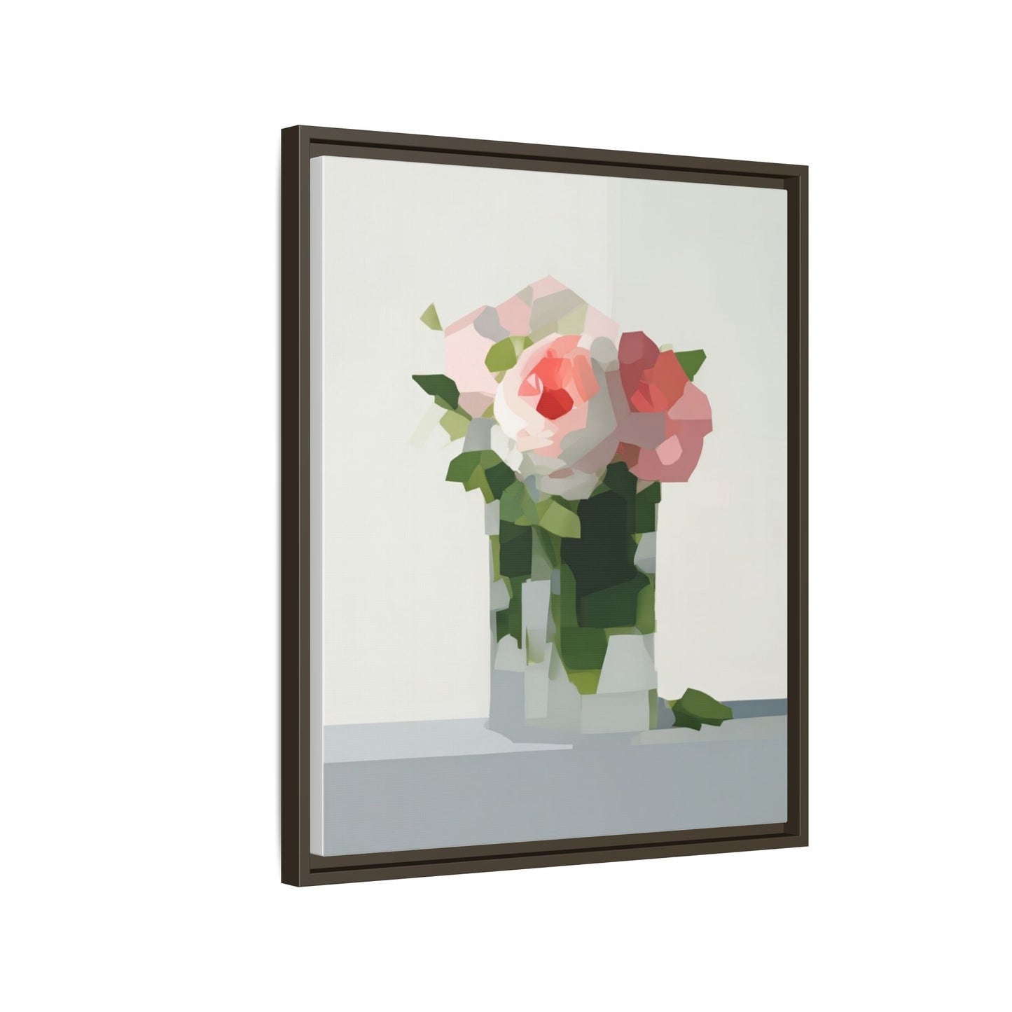 Framed Floral Canvas Print — Modern Pink Roses Still Life