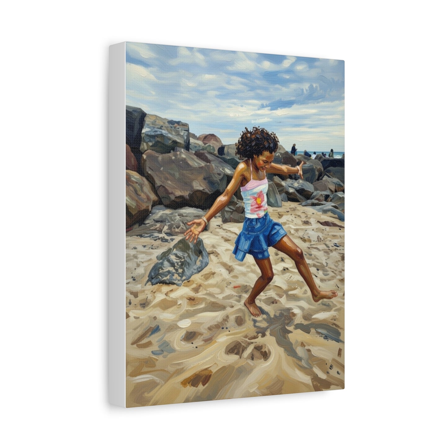 Beach Joy Canvas Print — Child Playing on Sand Stretched Matte Wall Art