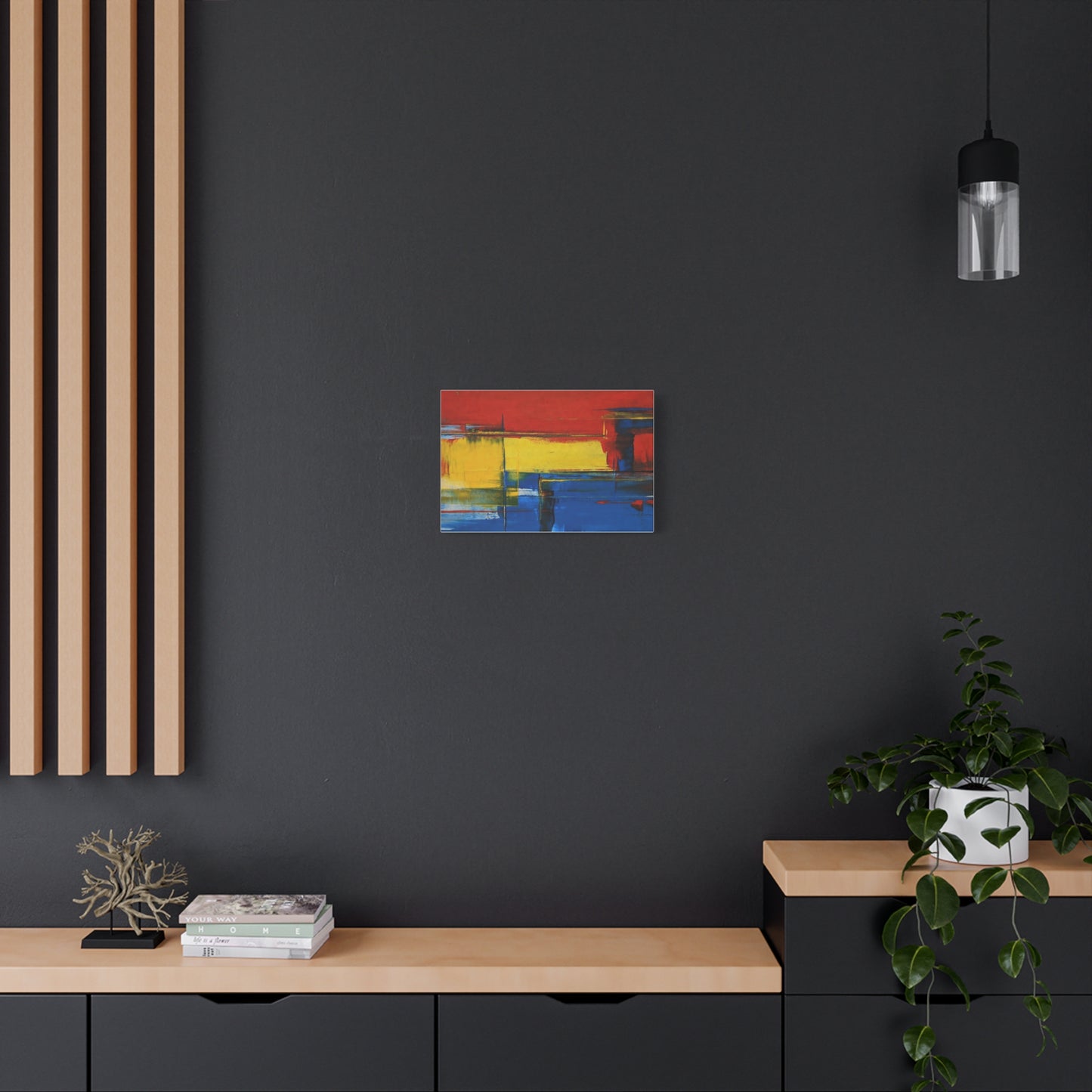 Abstract Color Block Matte Canvas Wall Art — Red, Yellow & Blue Stretched Canvas
