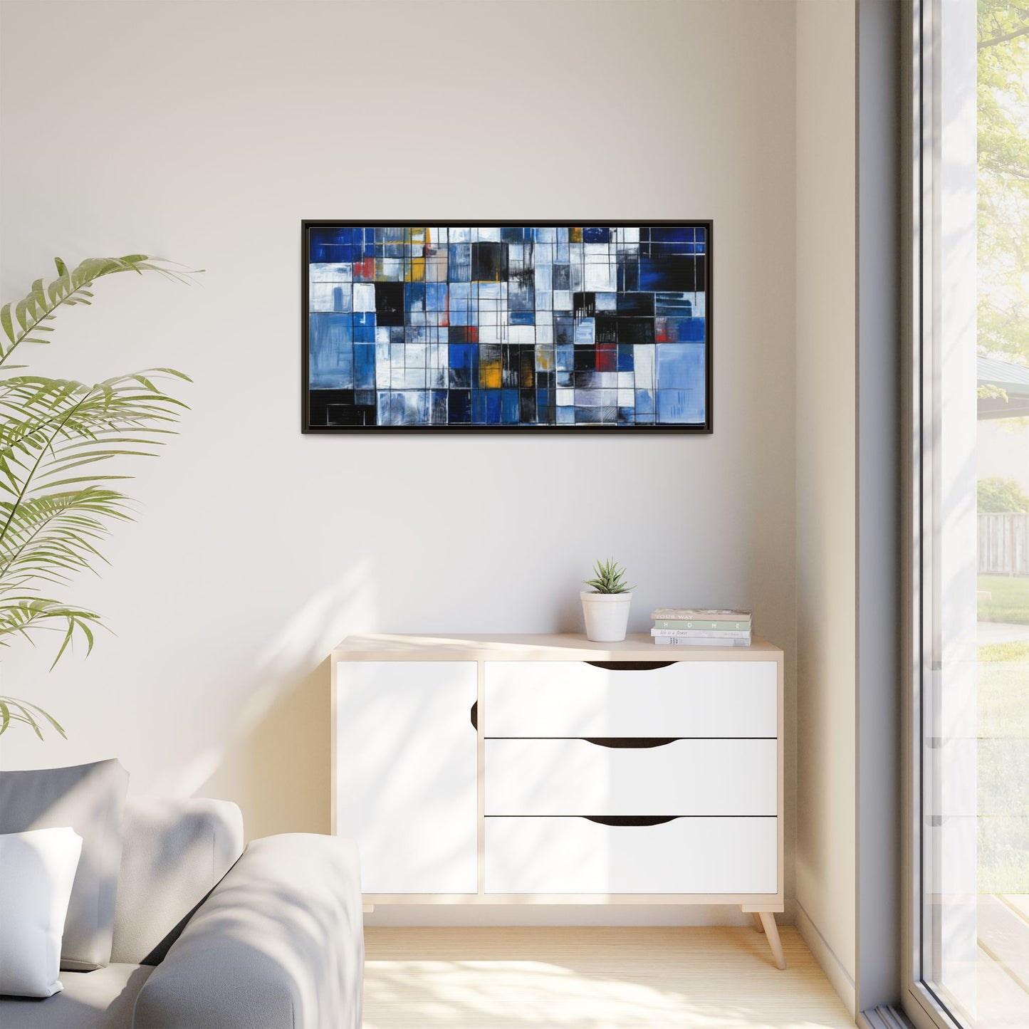 Abstract Blue Grid Matte Canvas Framed Art Print