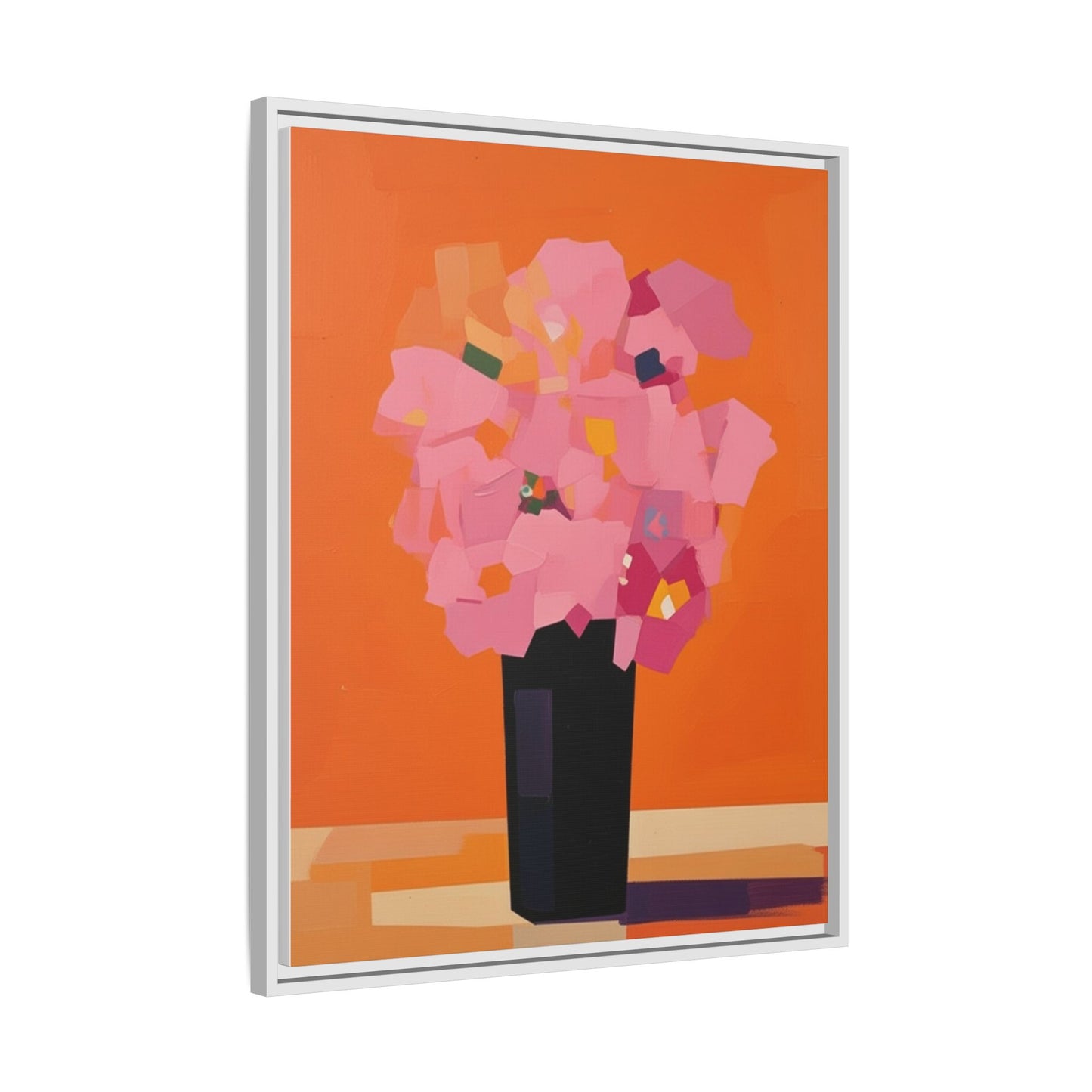 Framed Floral Canvas Art — Pink Bouquet on Orange Background