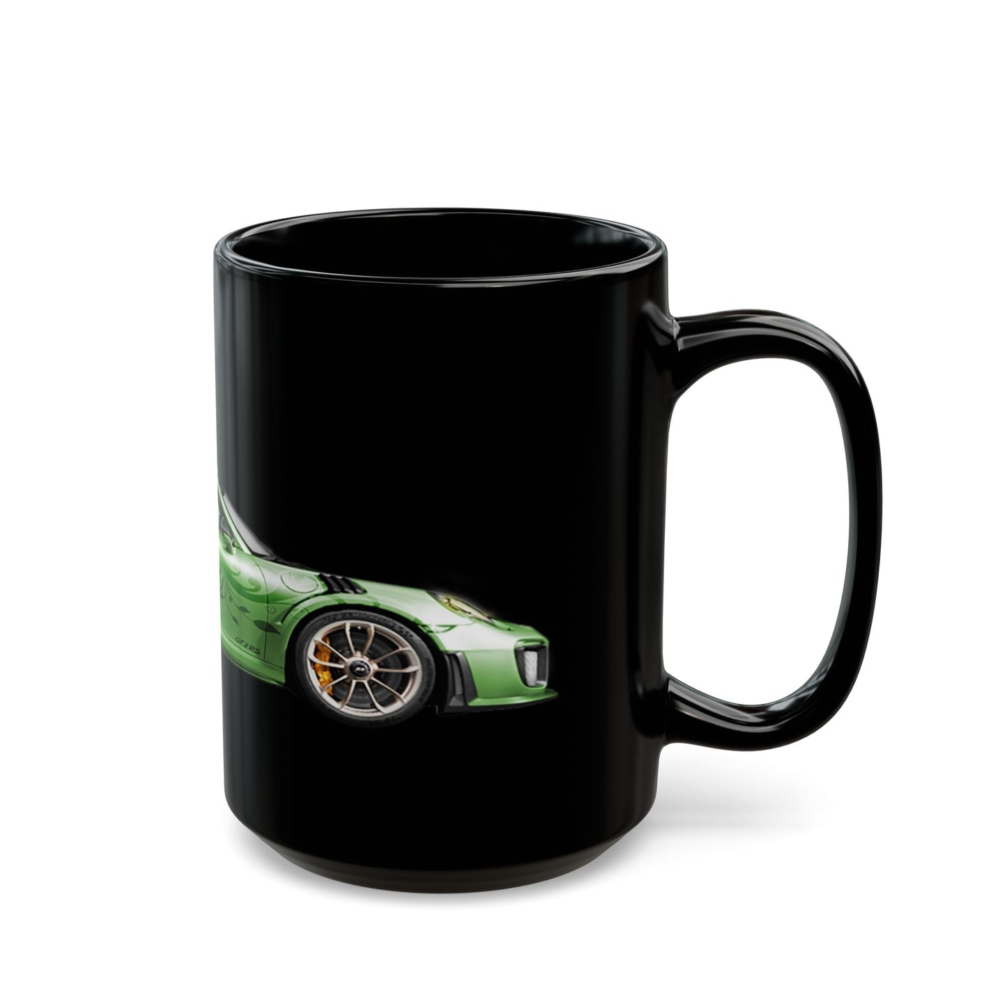 Green Sports Car Mug — Black Ceramic Coffee Cup for Car Enthusiasts (11oz/15oz)