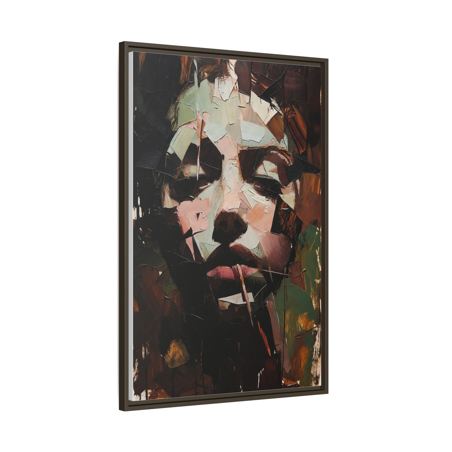 Matte Framed Canvas Art — Abstract Female Portrait, Moody Multicolor