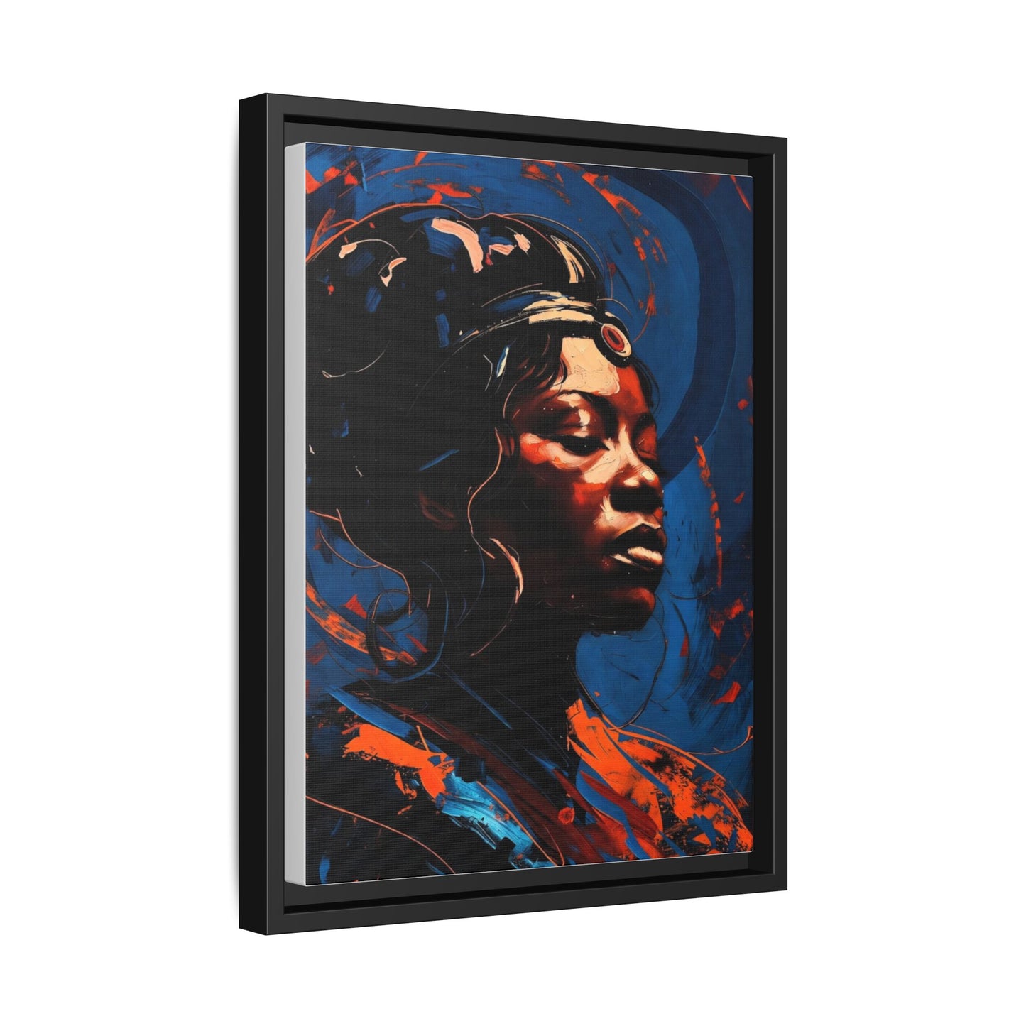 Framed Matte Canvas Art - Vibrant Portrait of a Black Woman (Multi-Color)