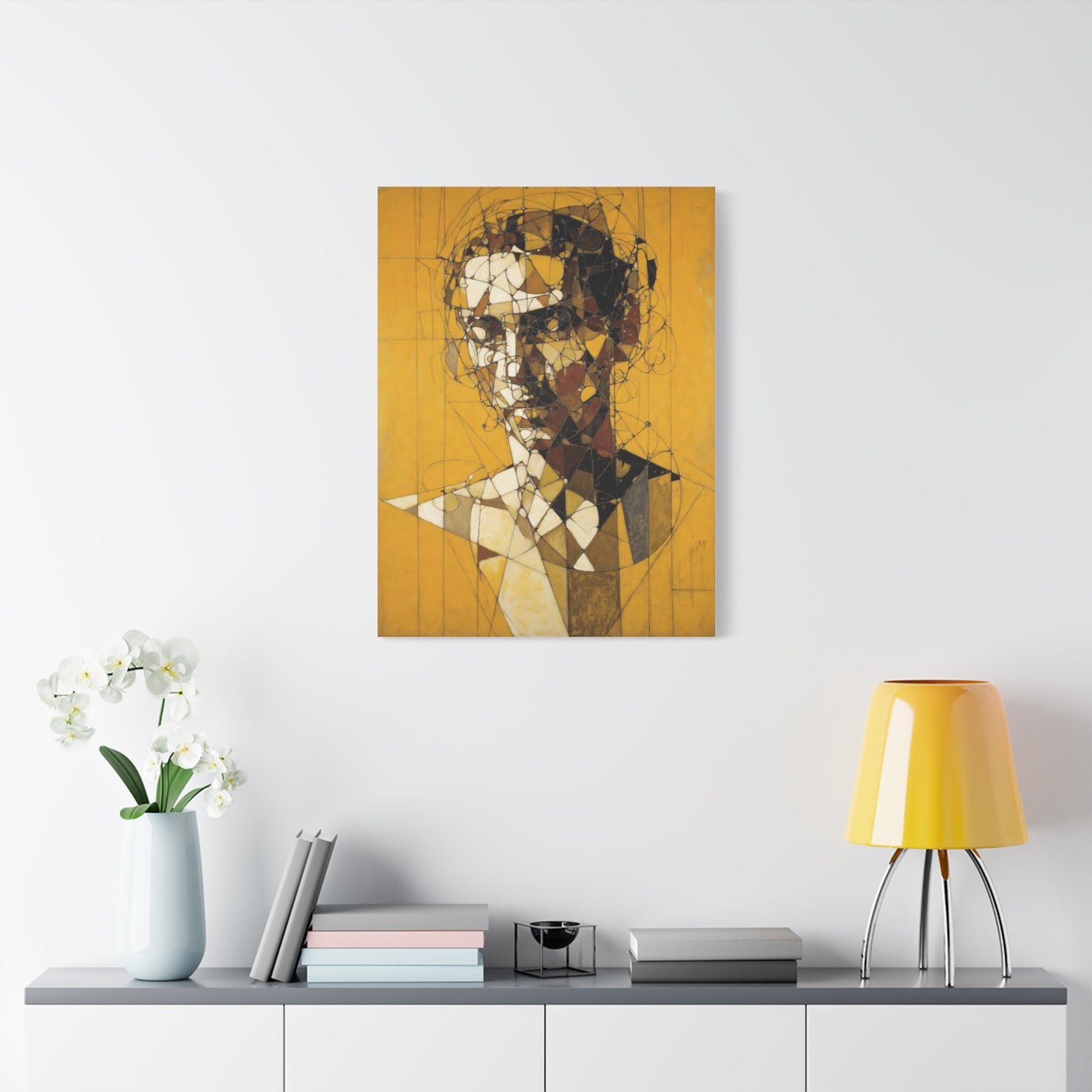 Geometric Portrait Matte Canvas Wall Art – Abstract Yellow Bust