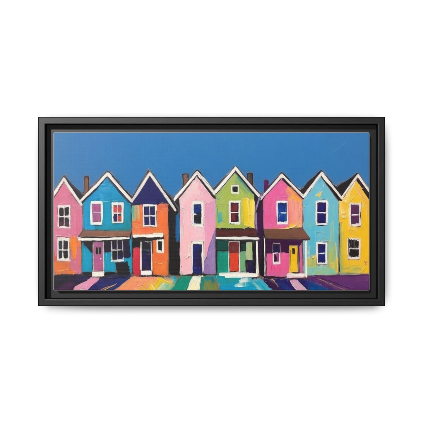 Colorful Beach Houses Matte Canvas Framed Wall Art