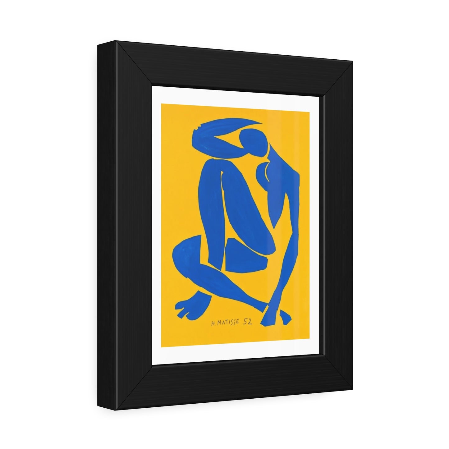 Framed Art Print - Blue Cutout Figure on Yellow (Matisse Style)
