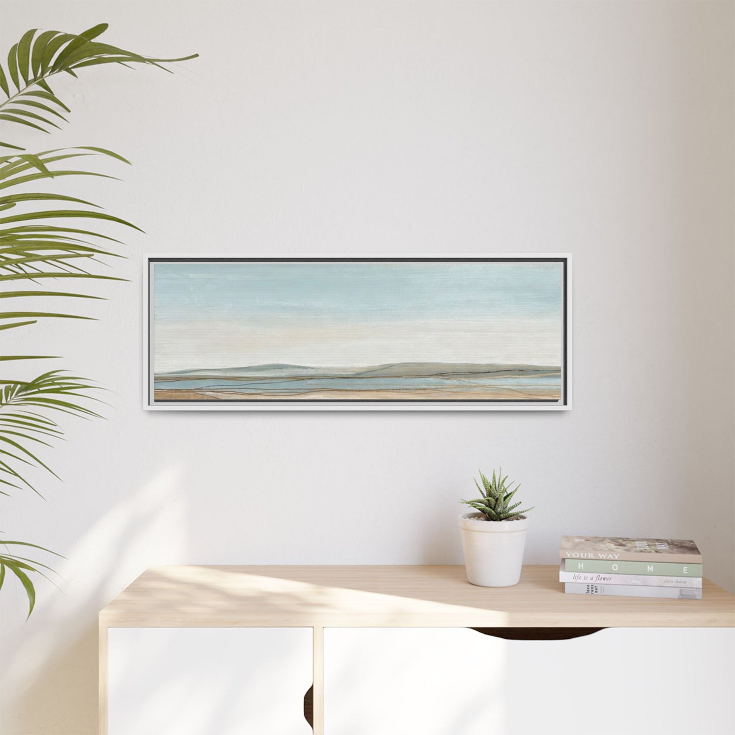 Framed Abstract Landscape Matte Canvas — Serene Coastal Horizon Wall Art