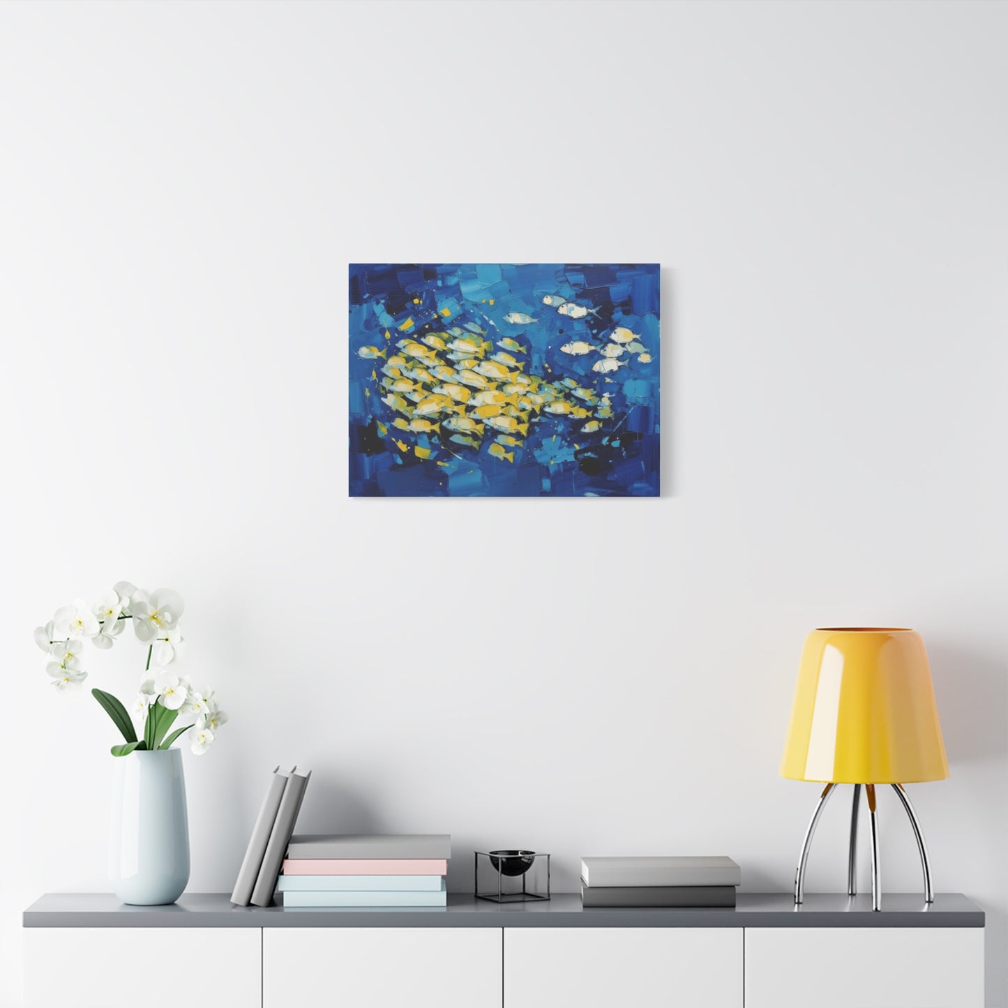 Canvas Wall Art - Blue School of Fish Matte Stretched Canvas