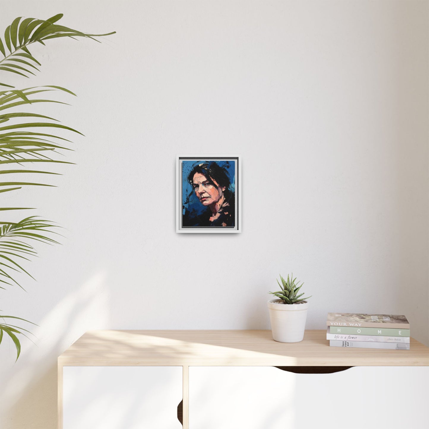 Framed Matte Canvas Portrait — Expressive Blue Painterly Woman Art