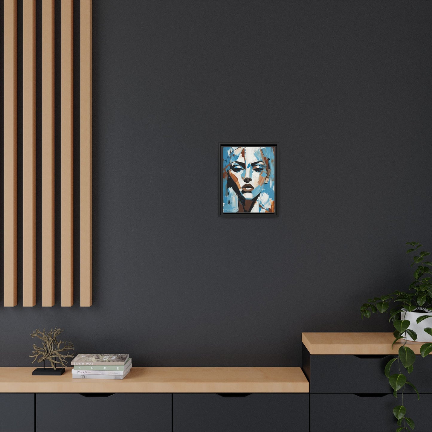 Abstract Blue Face Matte Canvas Wall Art — Framed Modern Portrait Print