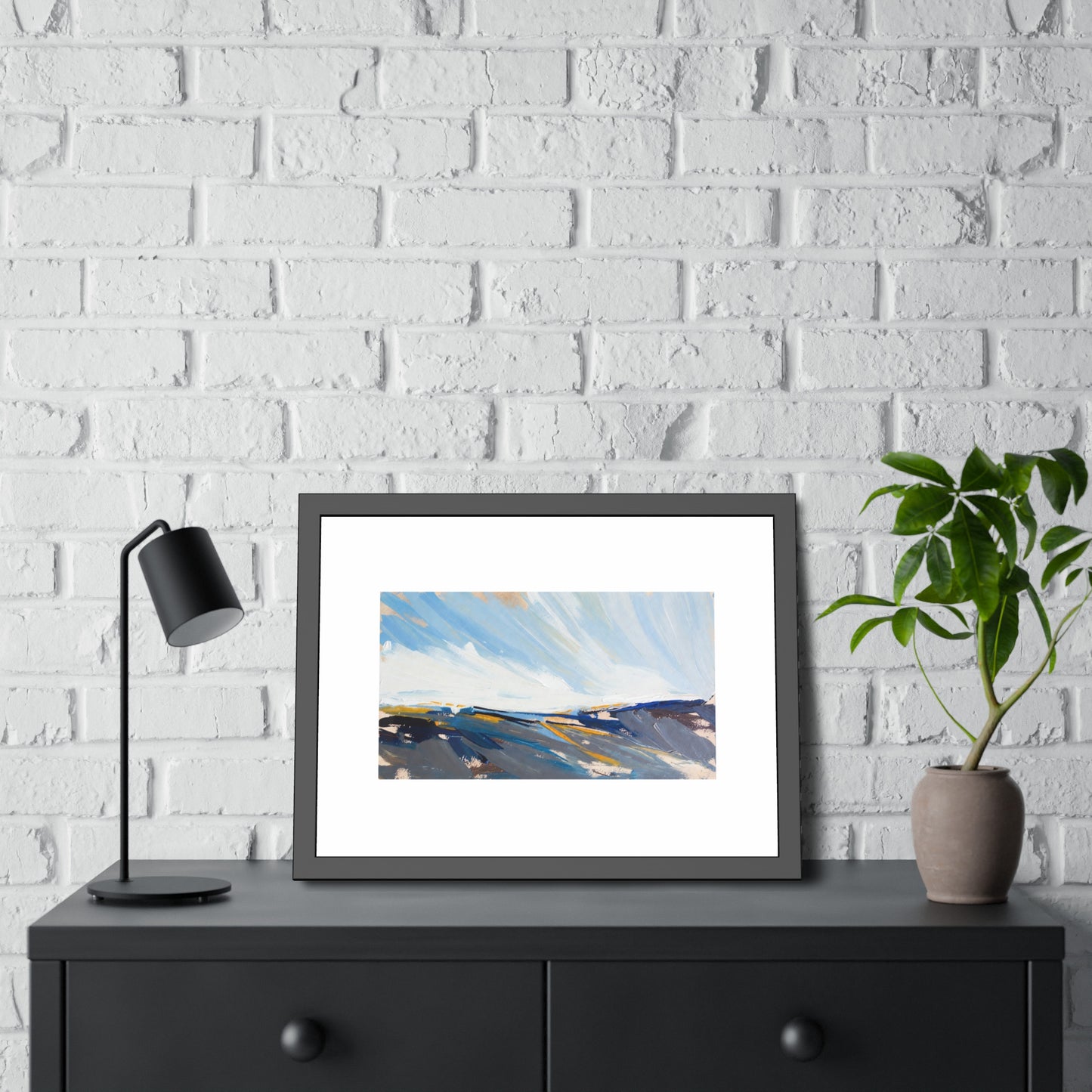 Abstract Coastal Landscape Framed Poster — Blue Seascape Wall Art