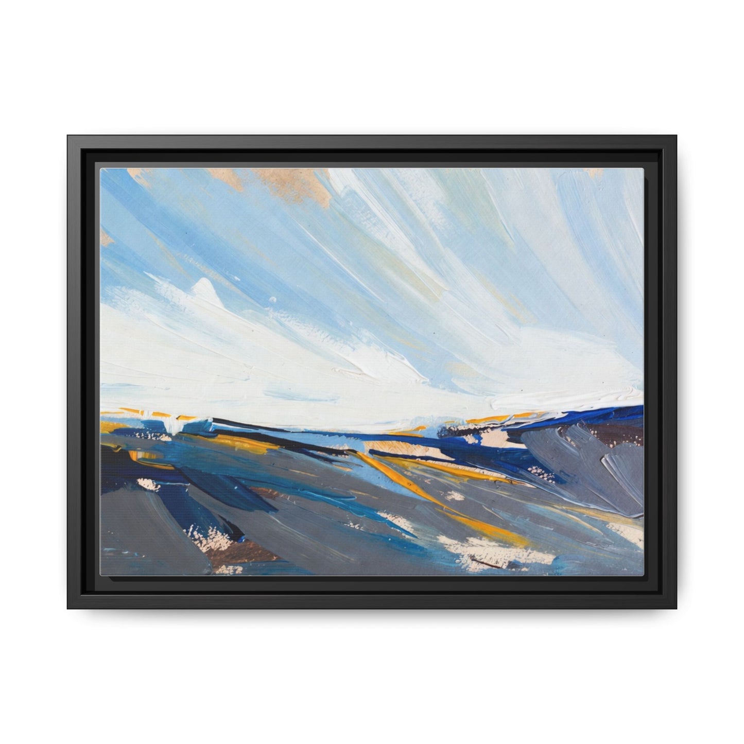 Framed Abstract Seascape Canvas Print — Matte Multi‑Color Wall Art