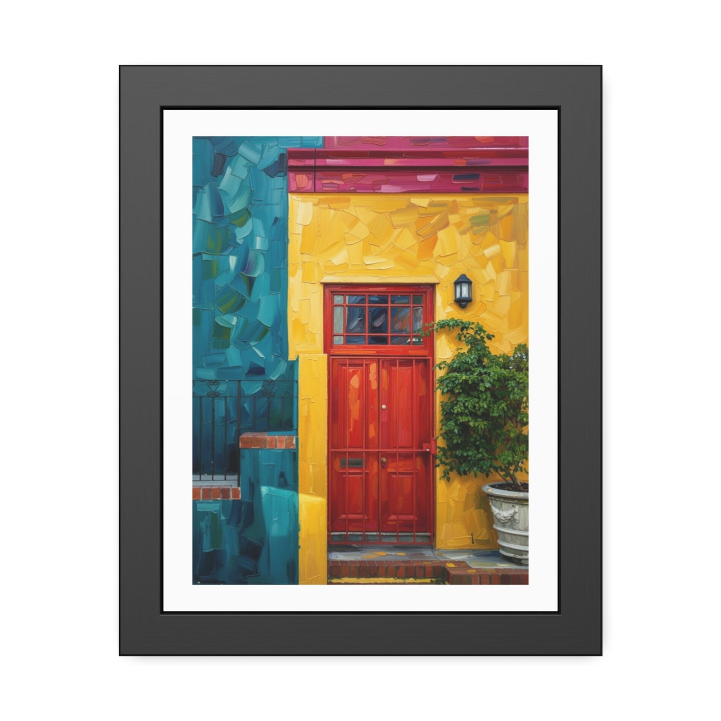 Framed Art Print - Vibrant Red Door Street Scene Poster