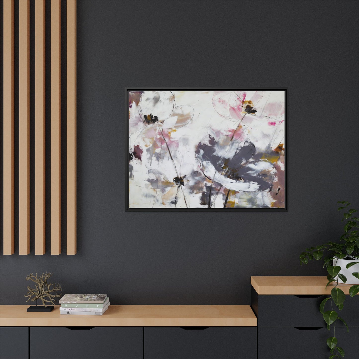 Abstract Floral Matte Canvas Framed Wall Art — Soft Watercolor Blooms