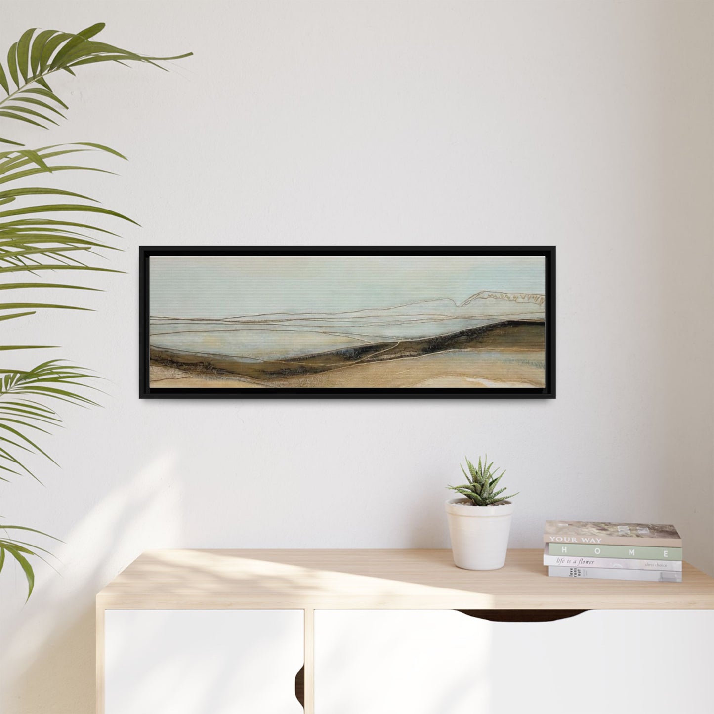 Framed Matte Canvas Wall Art — Neutral Abstract Landscape in Soft Blues & Earth Tones