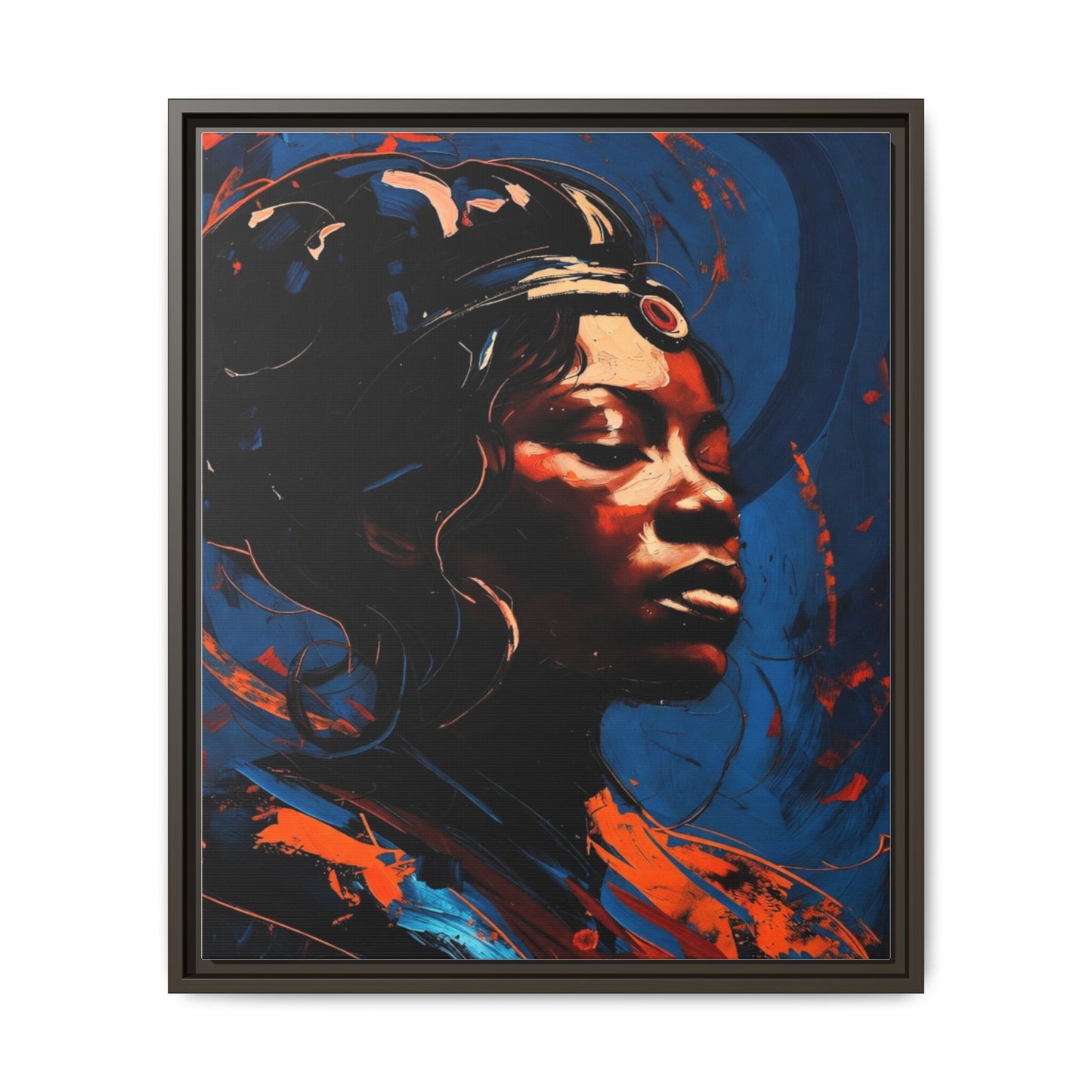 Framed Matte Canvas Art - Vibrant Portrait of a Black Woman (Multi-Color)