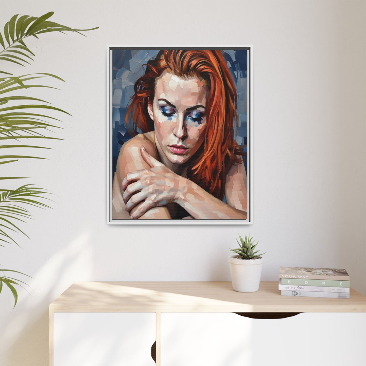 Framed Matte Canvas Art – Contemplative Redhead Portrait