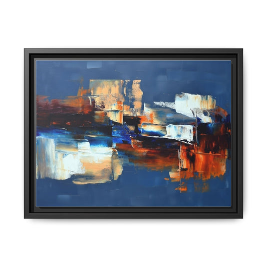 Abstract Blue & Rust Framed Canvas Art — Modern Matte Wall Painting