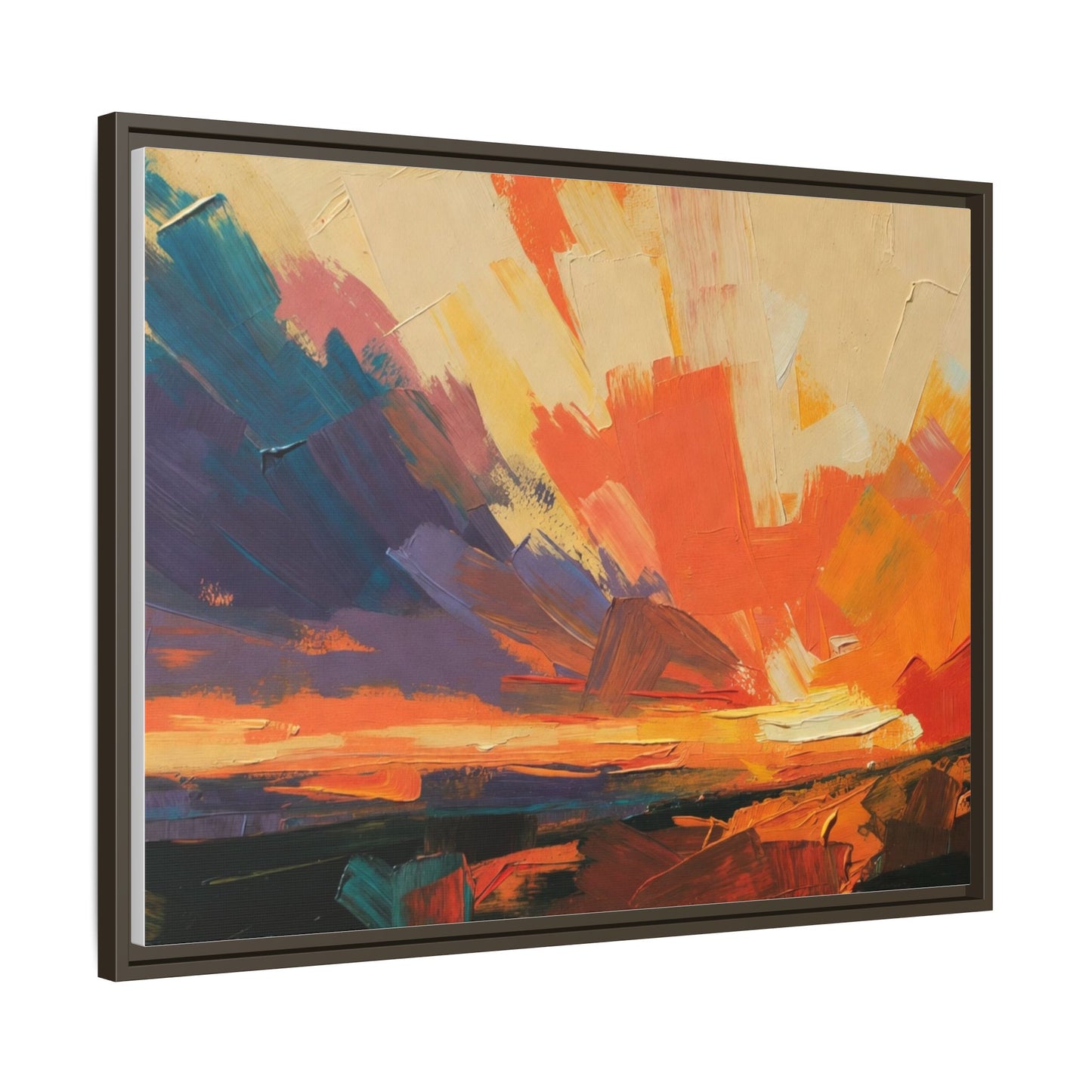 Framed Abstract Sunset Canvas Art – Multicolor Matte Wall Decor
