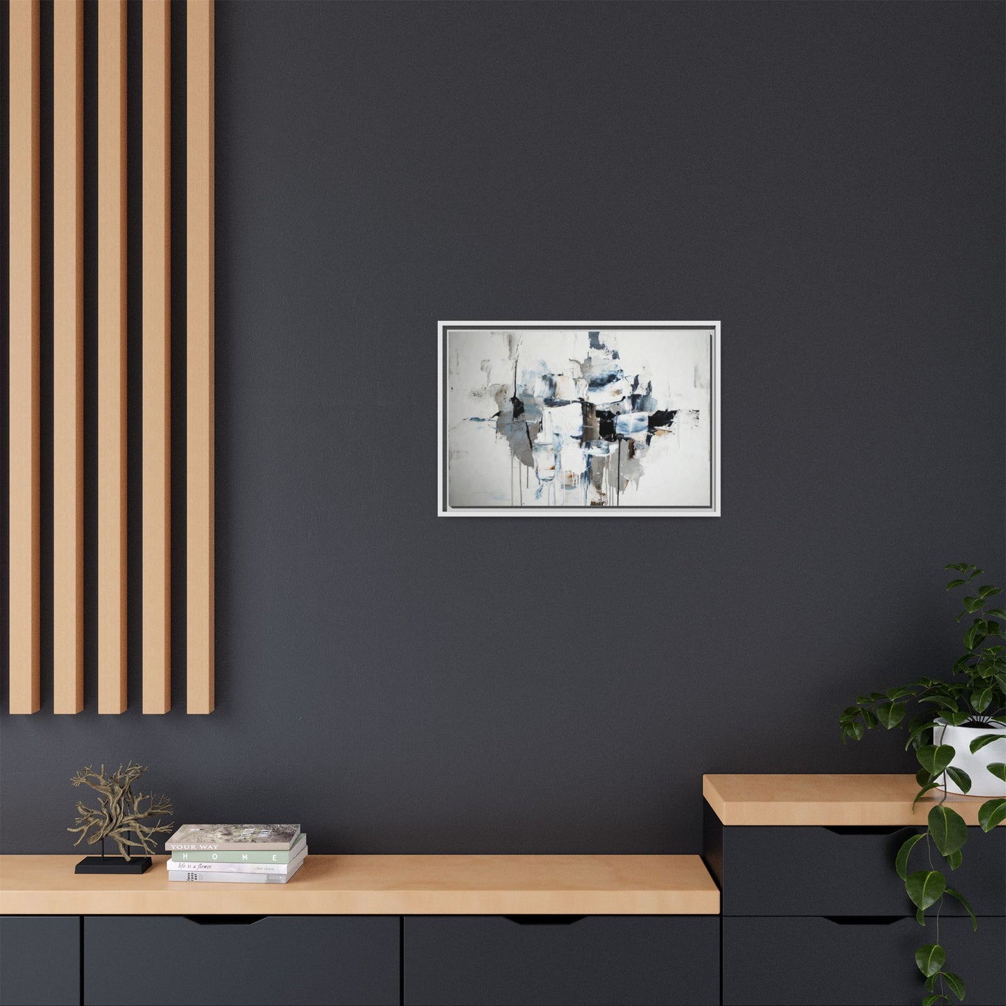 Framed Abstract Canvas Art — Blue Neutral Modern Wall Print