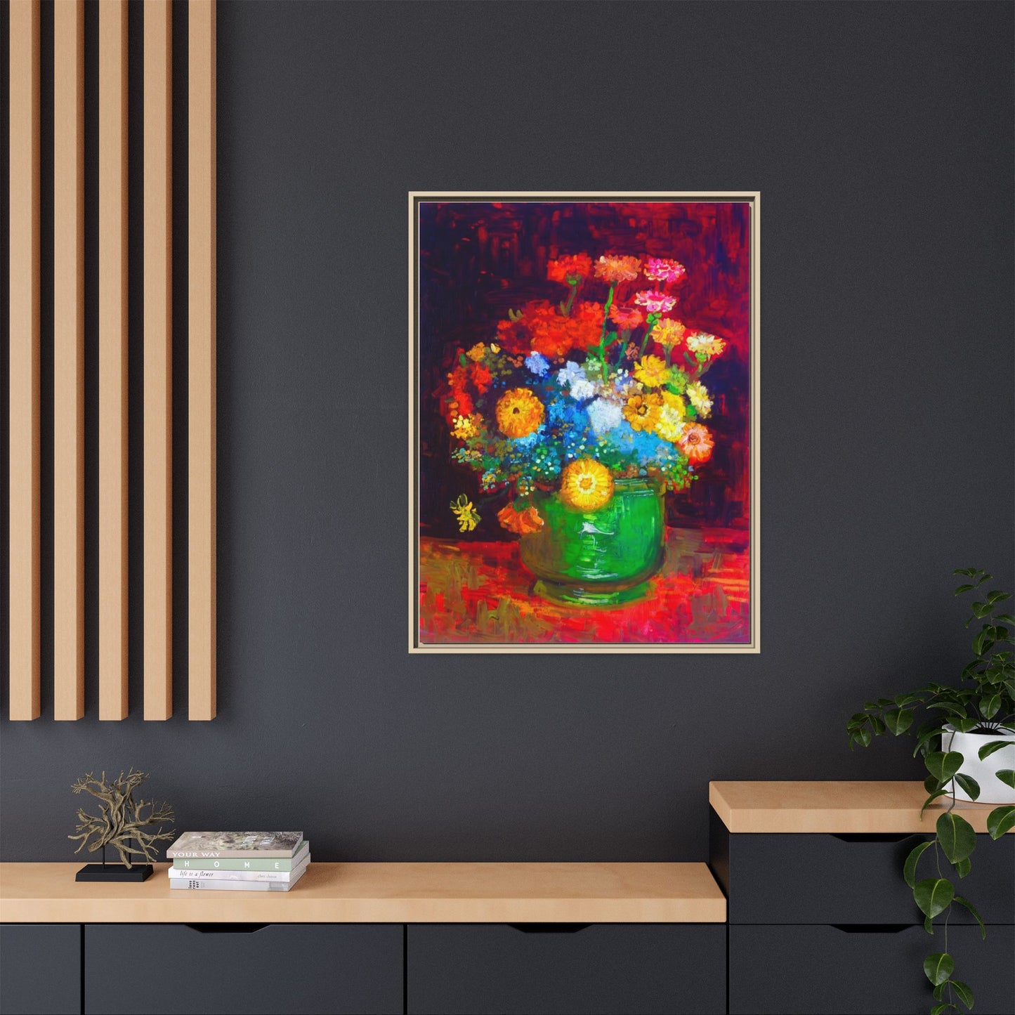 Framed Floral Canvas Print — Colorful Bouquet Wall Art
